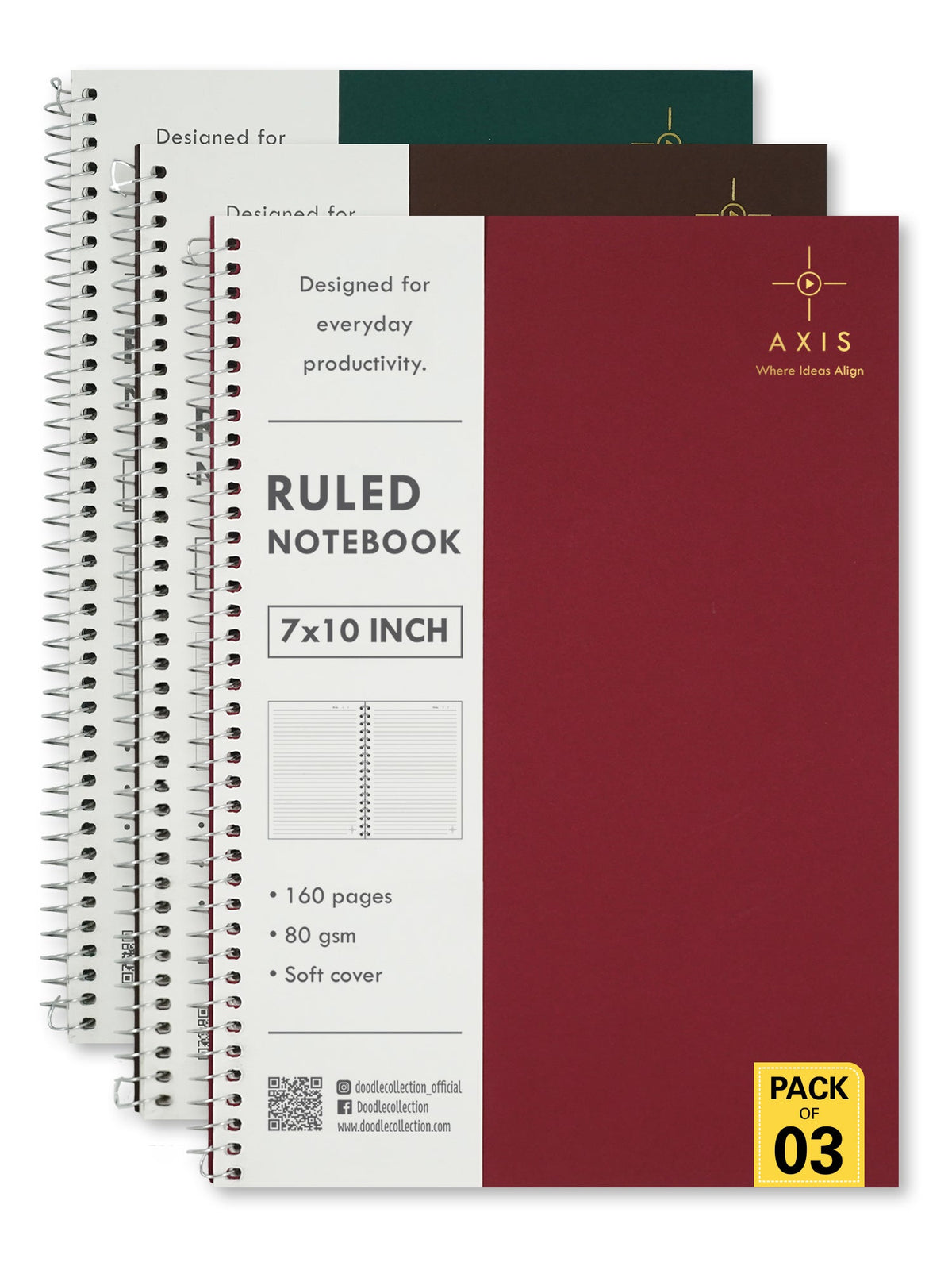 B5 Large Lined Notebook Set of 3 | Axis Multi Spiral Notebooks