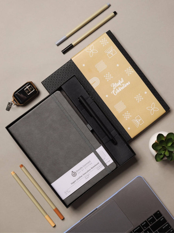 Doodle A5 Undated Executive Gift Set| Vegan Leather Notebook|192 Pages|Stylish Pen with Stylus (Notable 2)