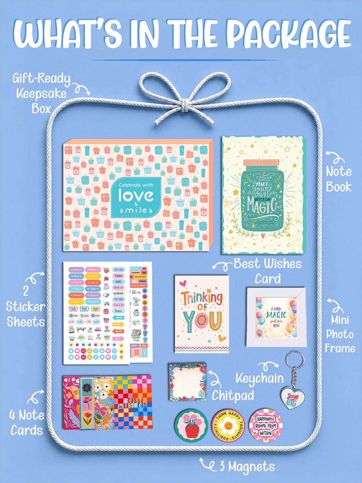Happy Vibes Gift Hamper 1 | Rakhi Gift for Sister with 14 Cute Goodies