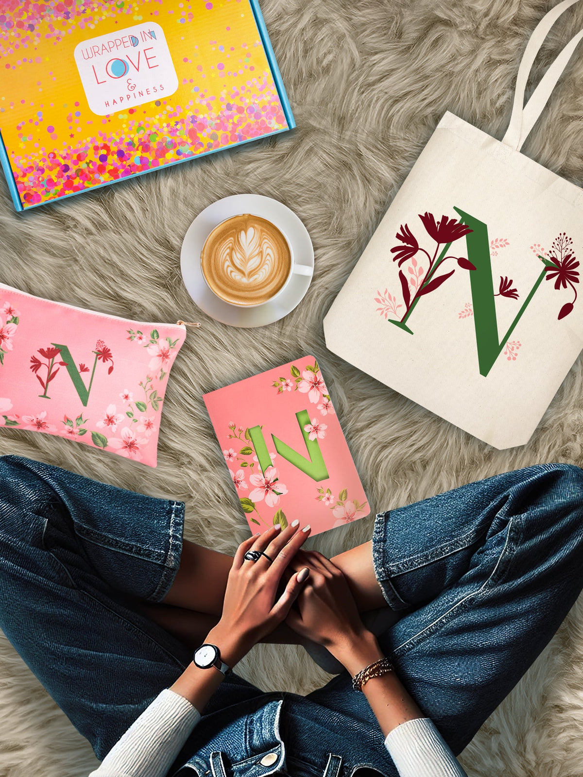 Initial N Monogram Gift Set