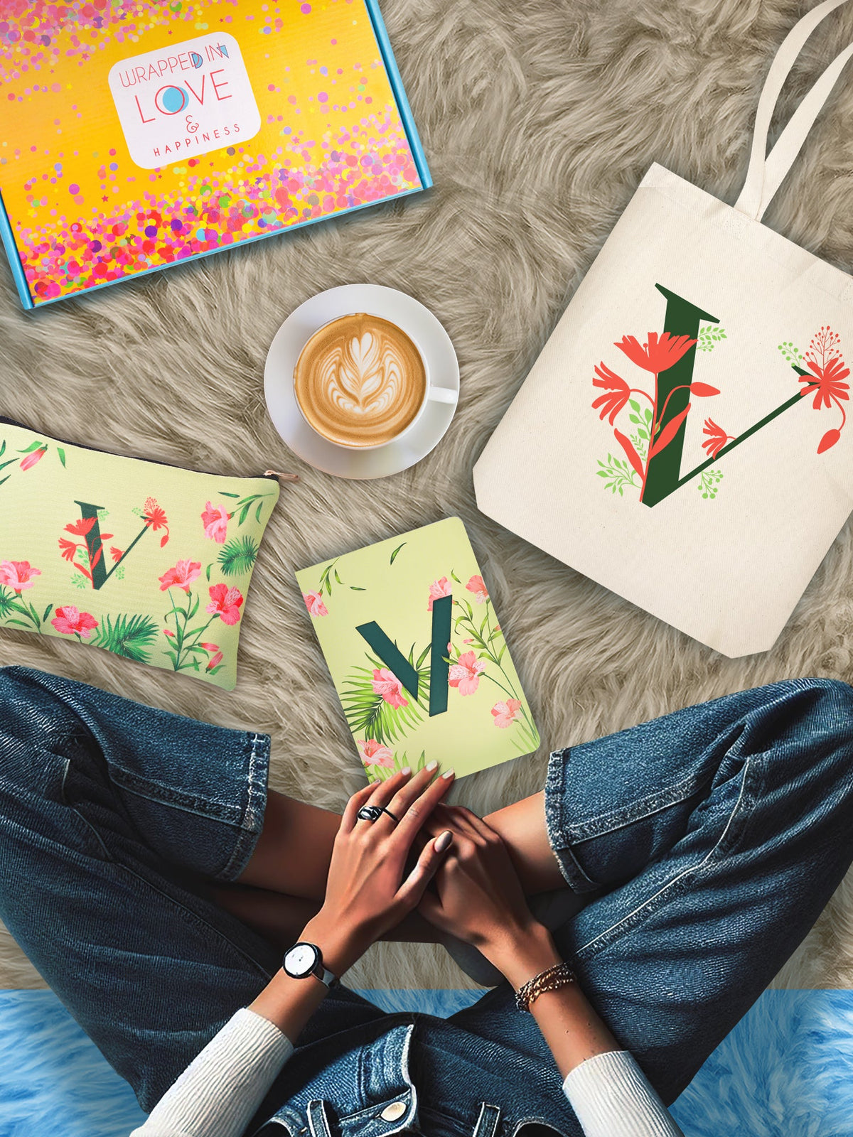 Initial V Monogram Gift Set