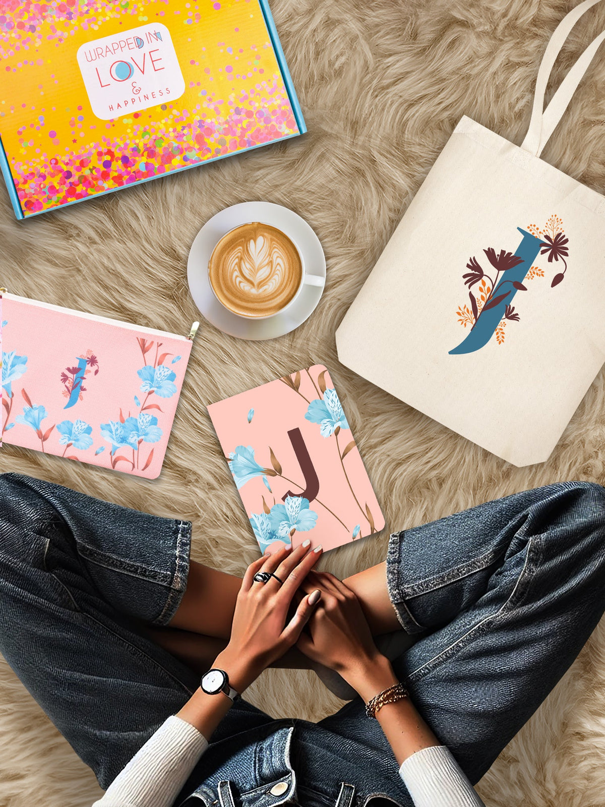 Initial J Monogram Gift Set