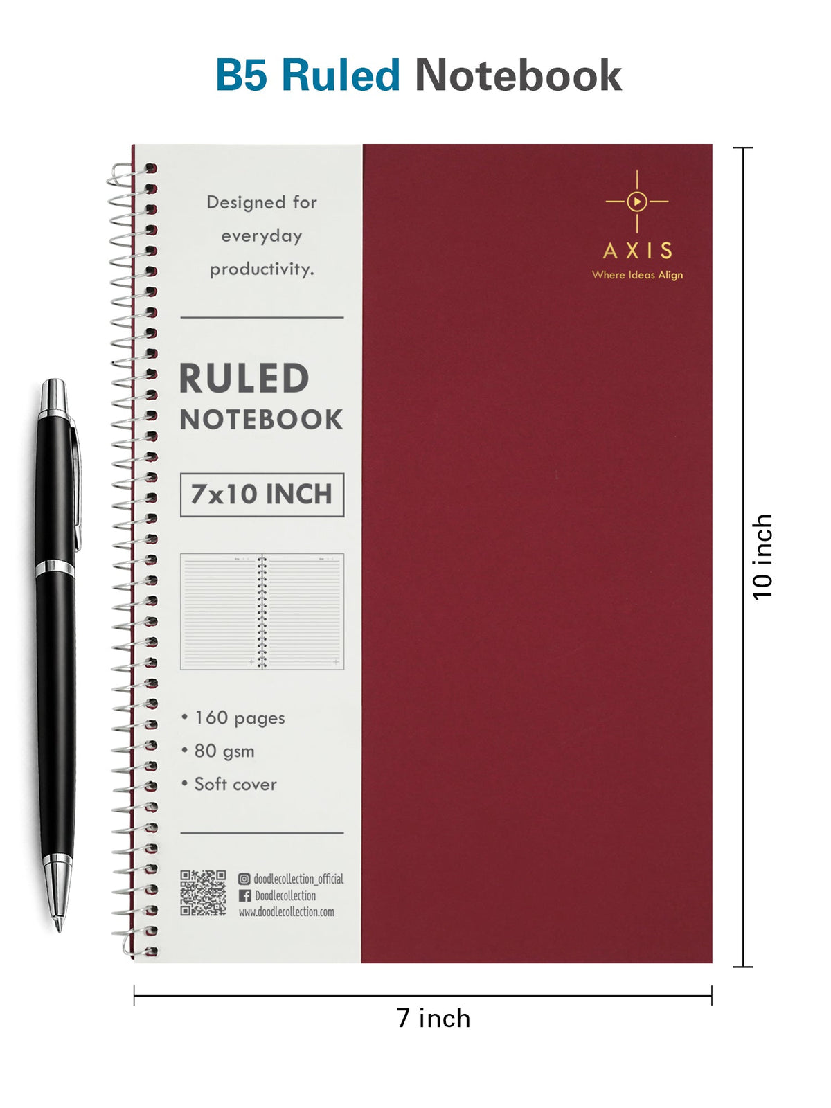 B5 Large Lined Notebook Set of 5 | Axis Multi Spiral Notebooks