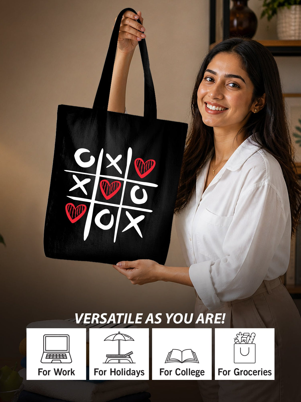 Love Grid Tote Bag