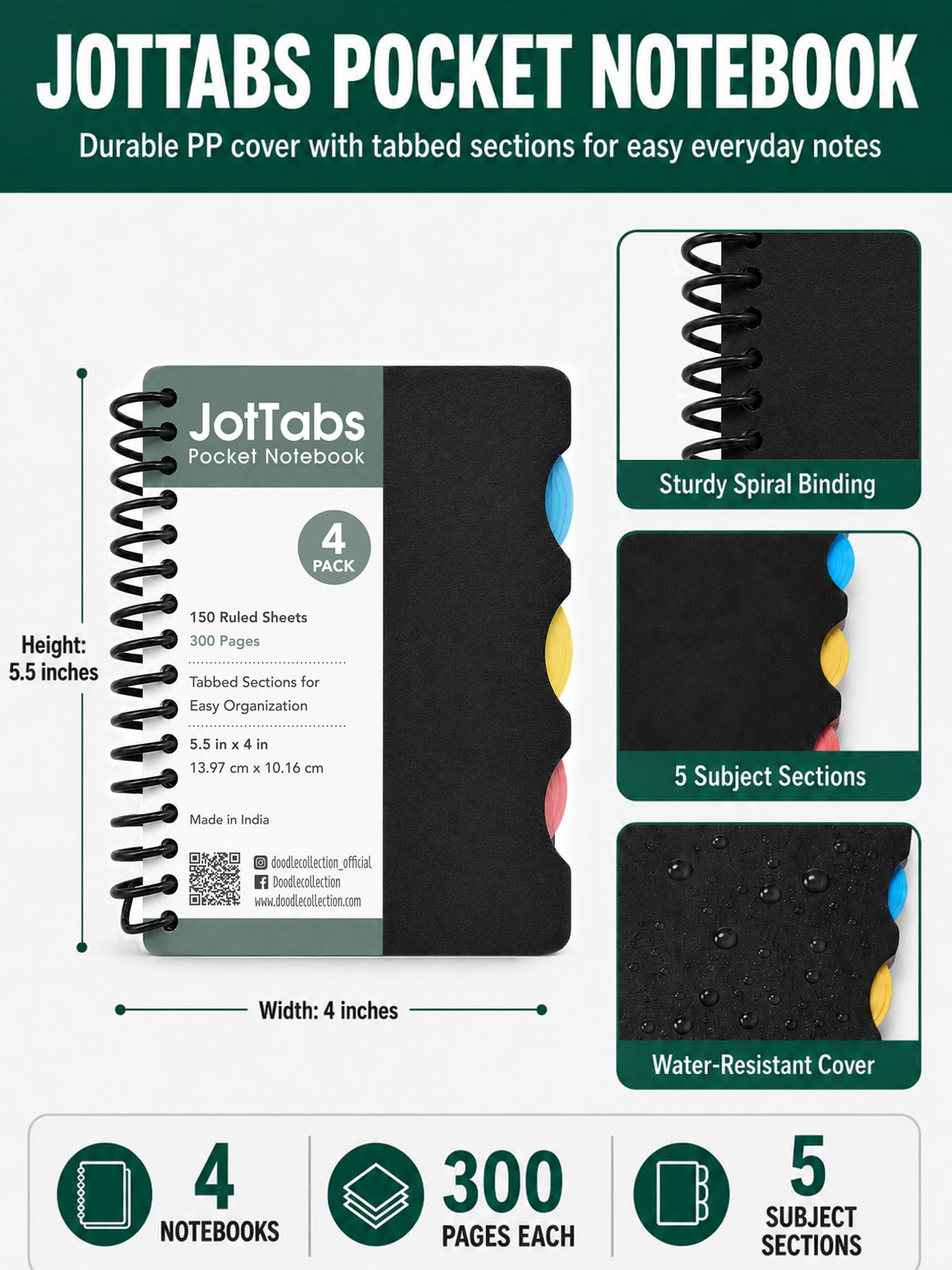 JotTabs Pocket Black (Pack of 4)