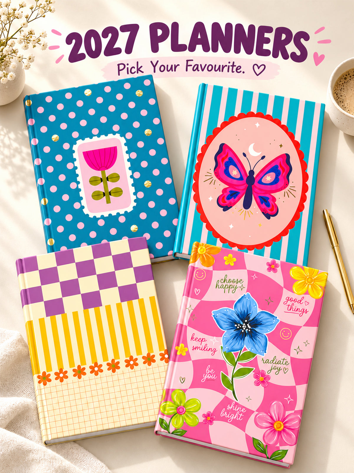 A5 Undated 2027 Planner- Playful Checks