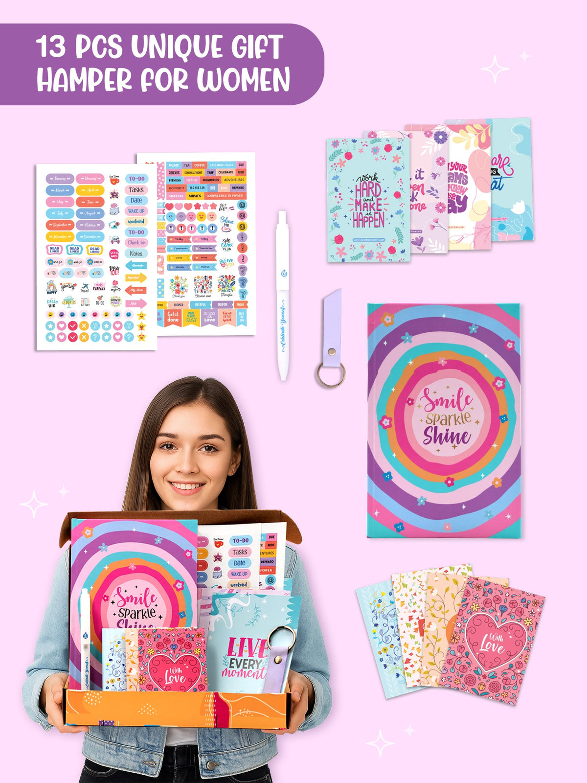 Personalized A5 Undated Yearly Planner Gift Set - Joyful Sparkle