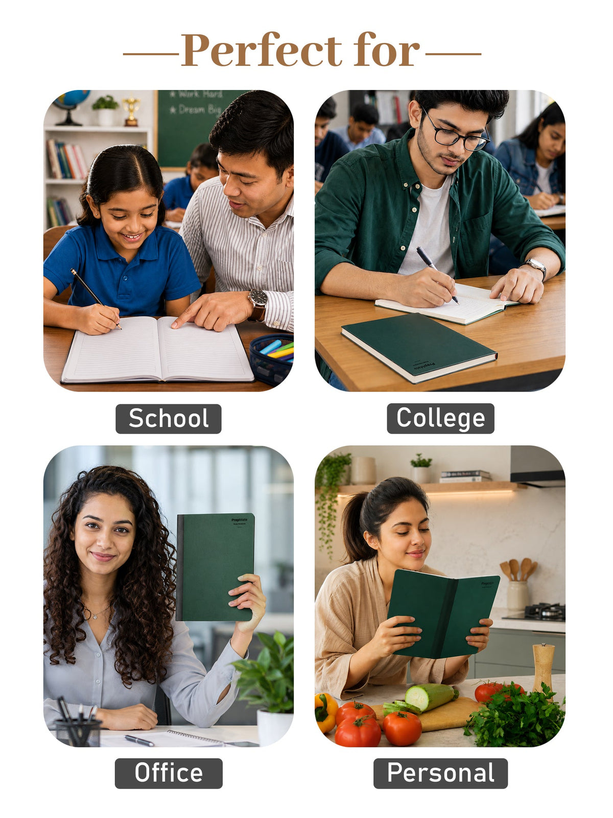 A4 Study Notebooks Pack of 4 | PrepMate Green
