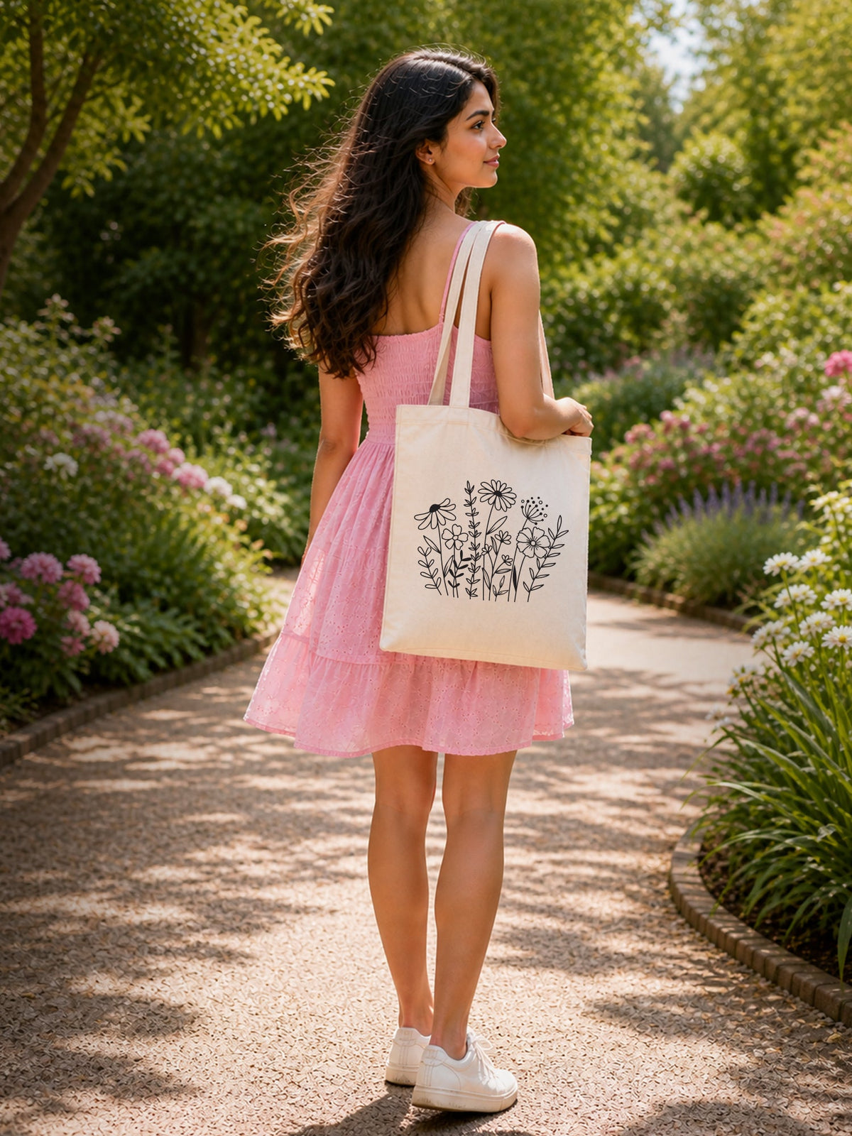 Wild Bloom Neutral Tote Bag