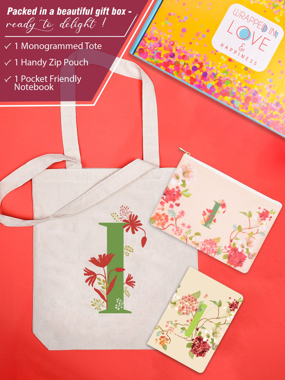 Initial I Monogram Gift Set