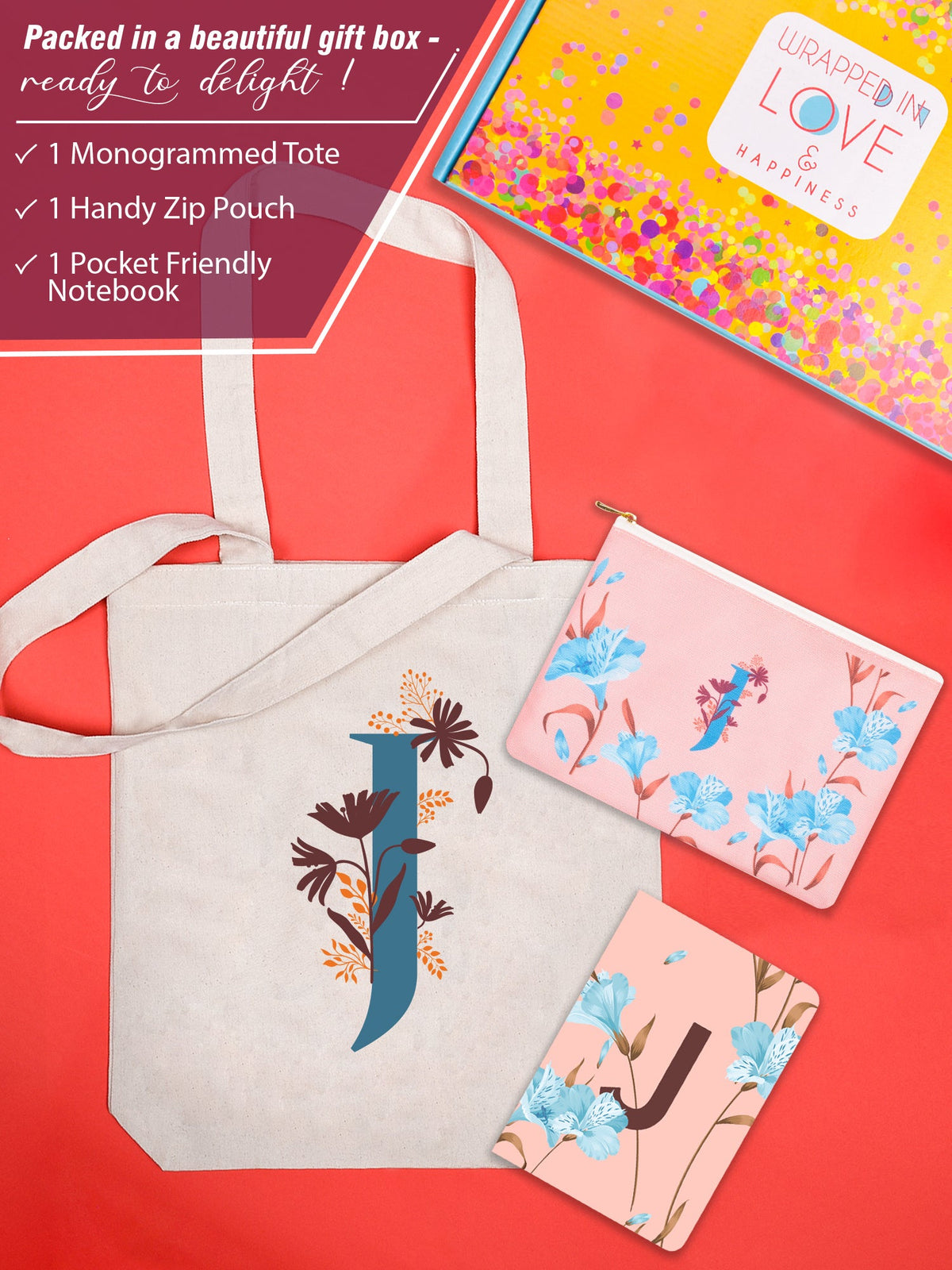 Initial J Monogram Gift Set