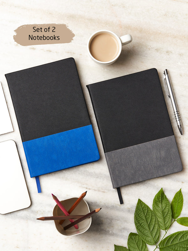Bewick Combo - A5 Hard Bound Executive Notebook with Faux Leather Cover (Blue & Grey)