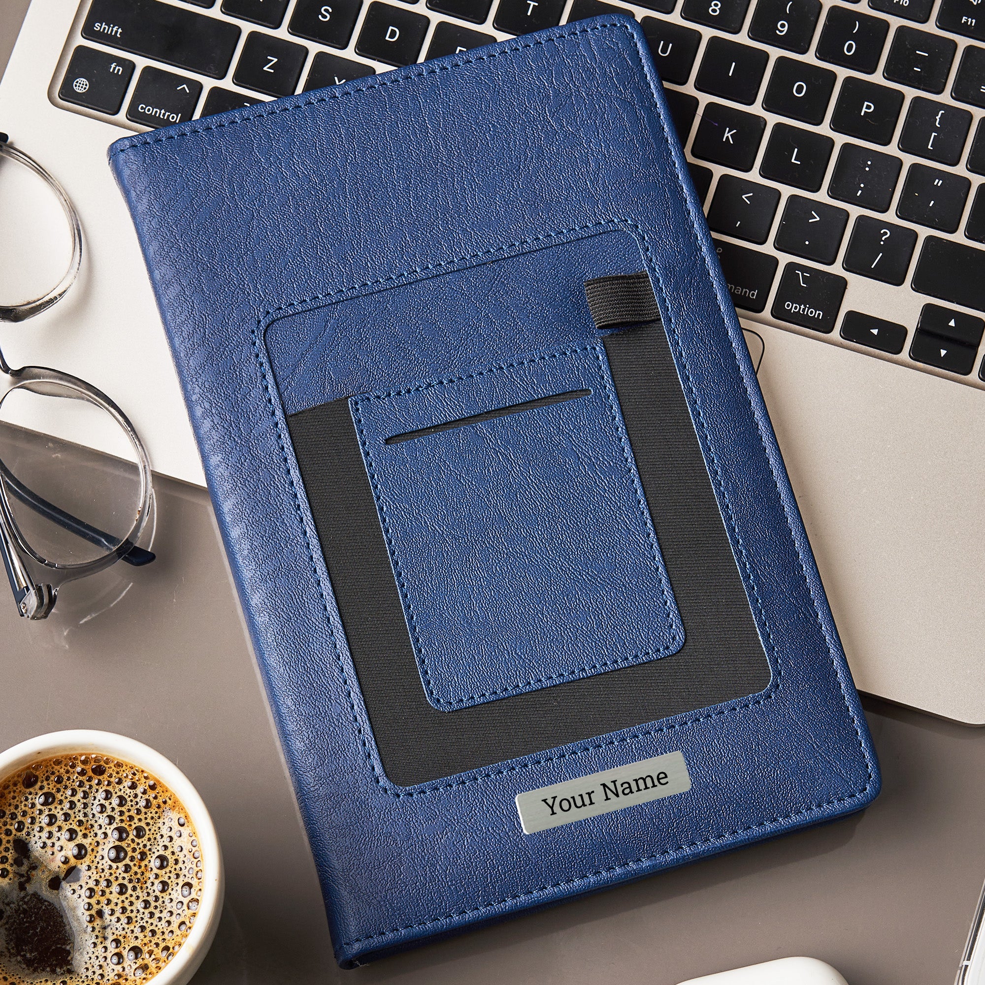 Personalized Edgemont A5 Hardbound Faux Leather Notebook Diary - Blue