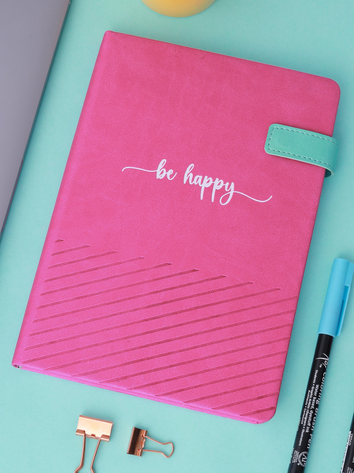 A5 Vegan Leather Notebook - Happy Mind (Pink)