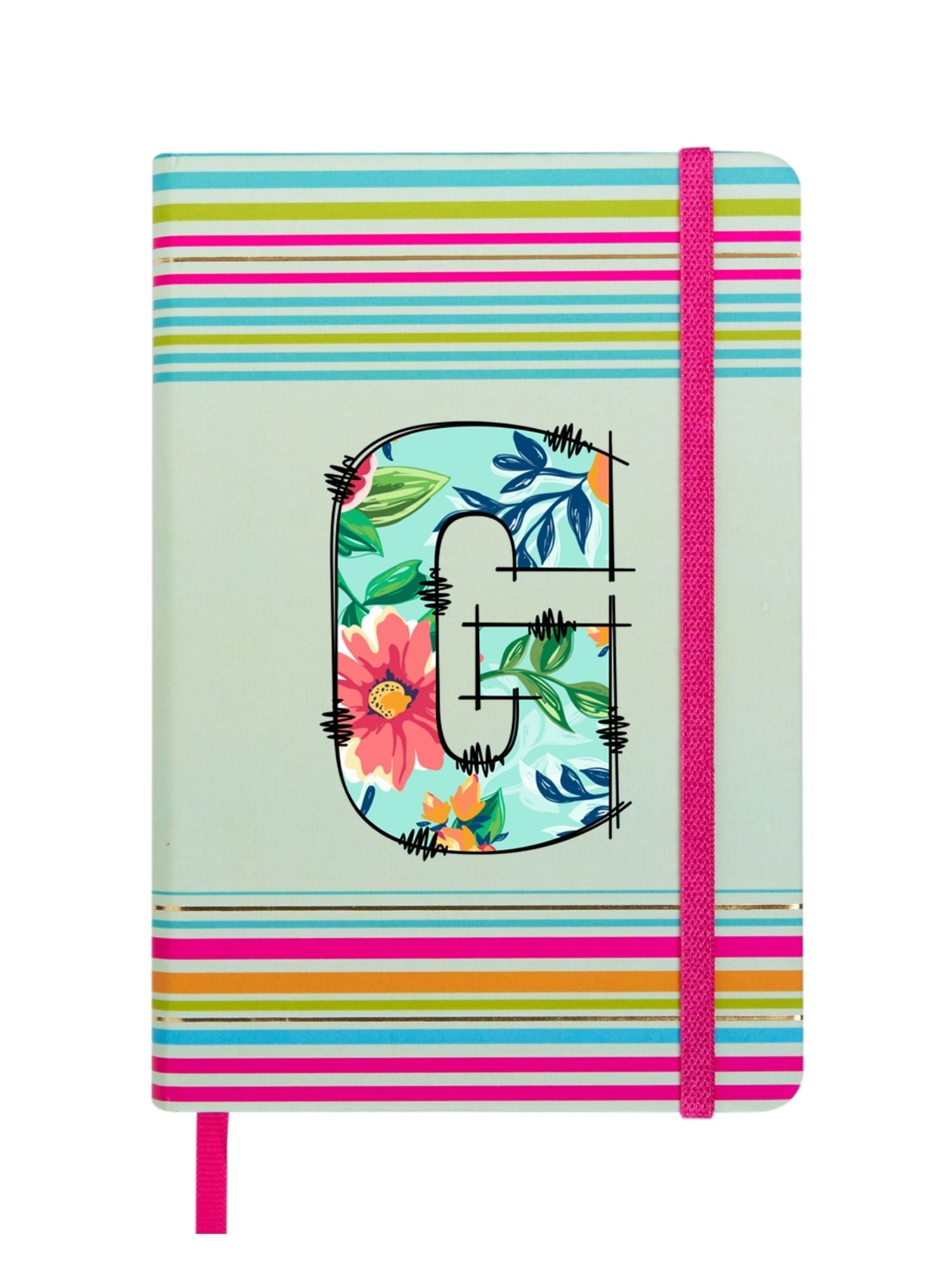 Doodle Initial G Stripes Theme Premium Hard Bound B6 Notebook Diary