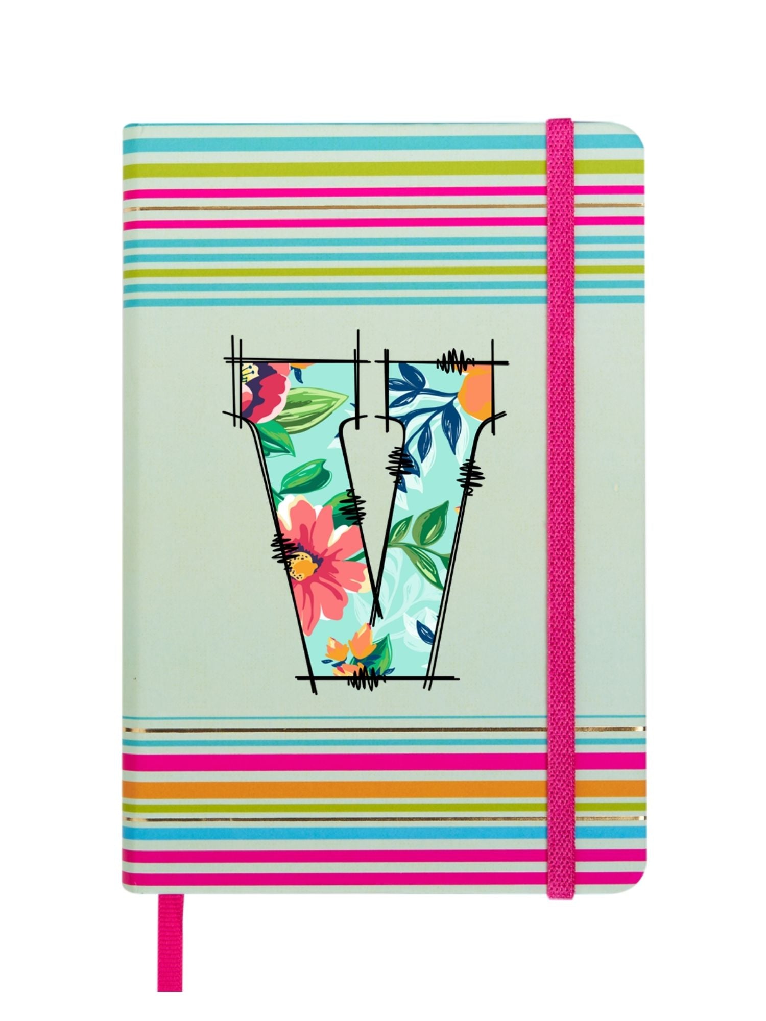 Doodle Initial V Stripes Theme Premium Hard Bound B6 Notebook Diary