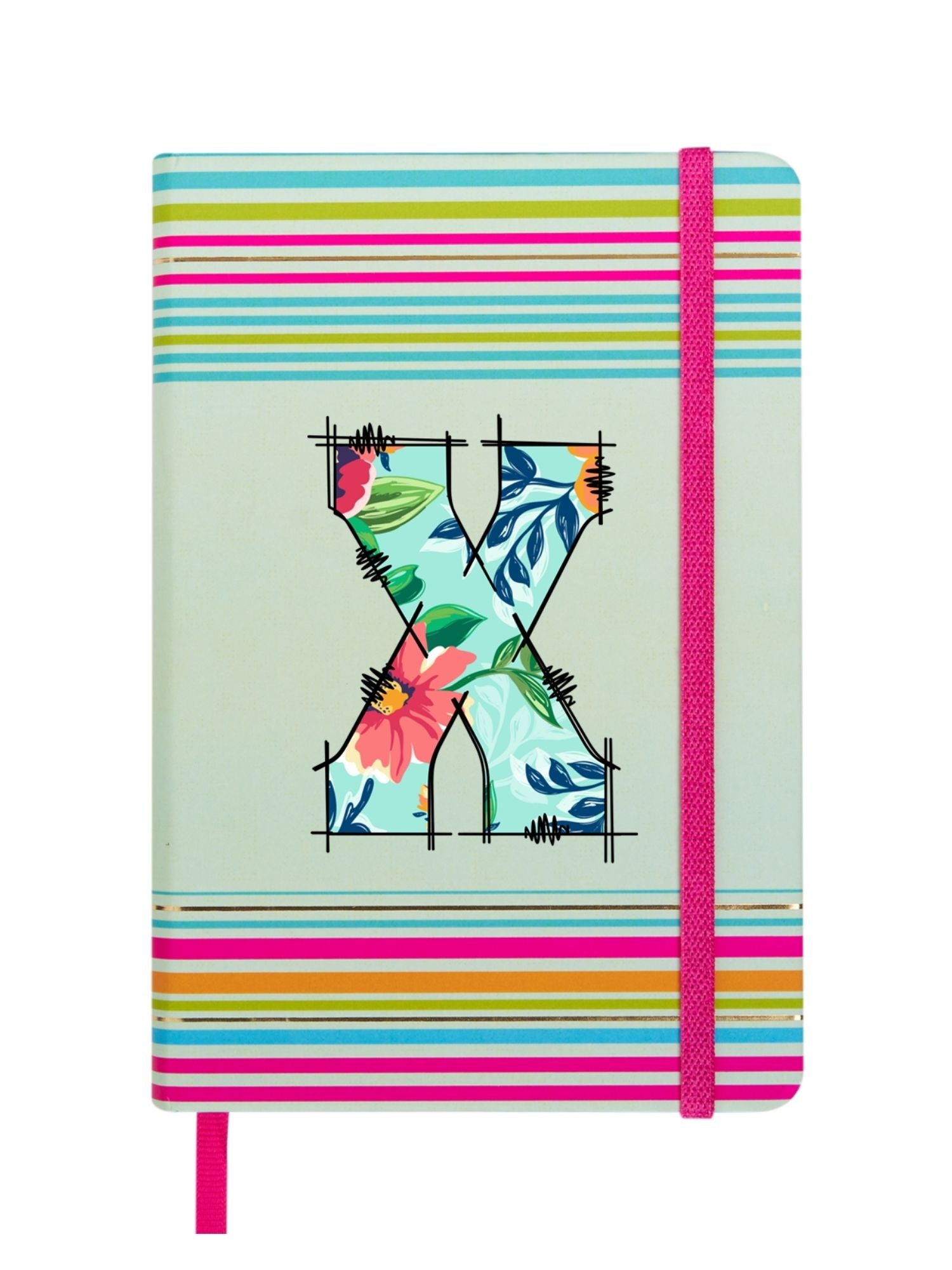 Doodle Initial X Stripes Theme Premium Hard Bound B6 Notebook Diary