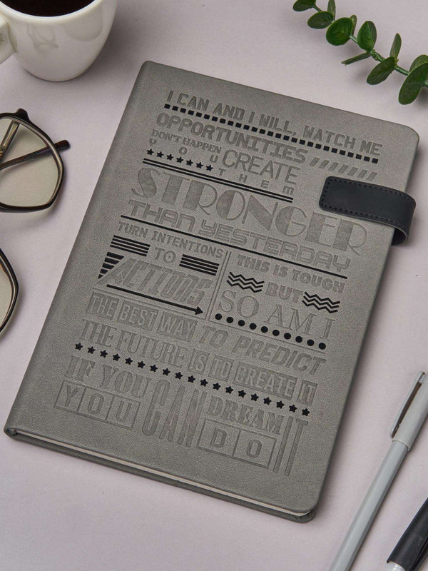 Doodle A5 Vegan Leather Flip Bound Notebook with magnetic Flip Closure - Strong Willed - Grey