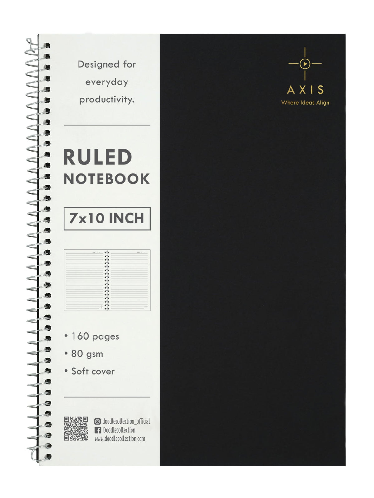 B5 Large Lined Notebook Set of 3 | Axis Black Spiral Notebooks