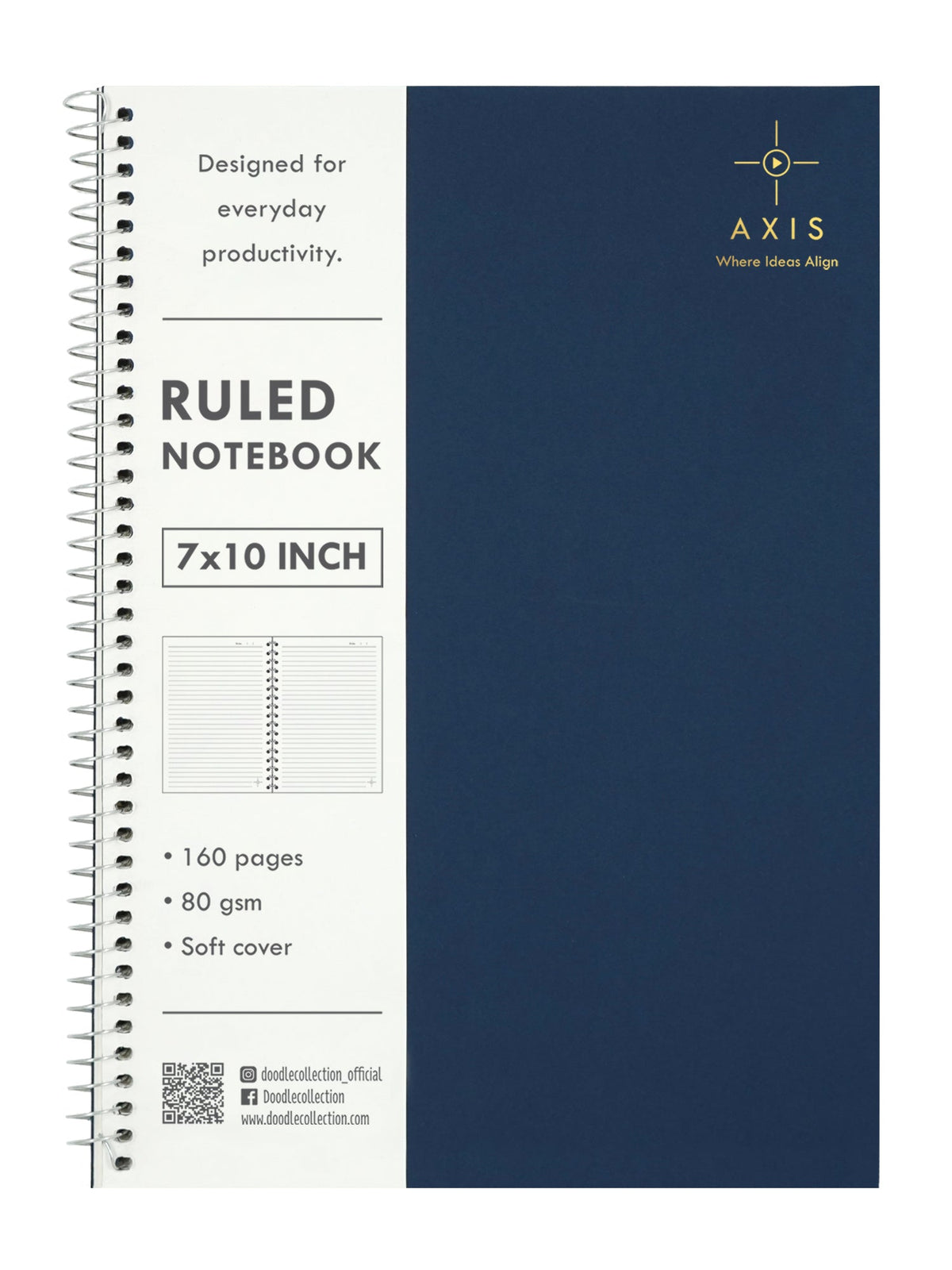 B5 Large Lined Notebook Set of 3 | Axis Blue Spiral Notebooks