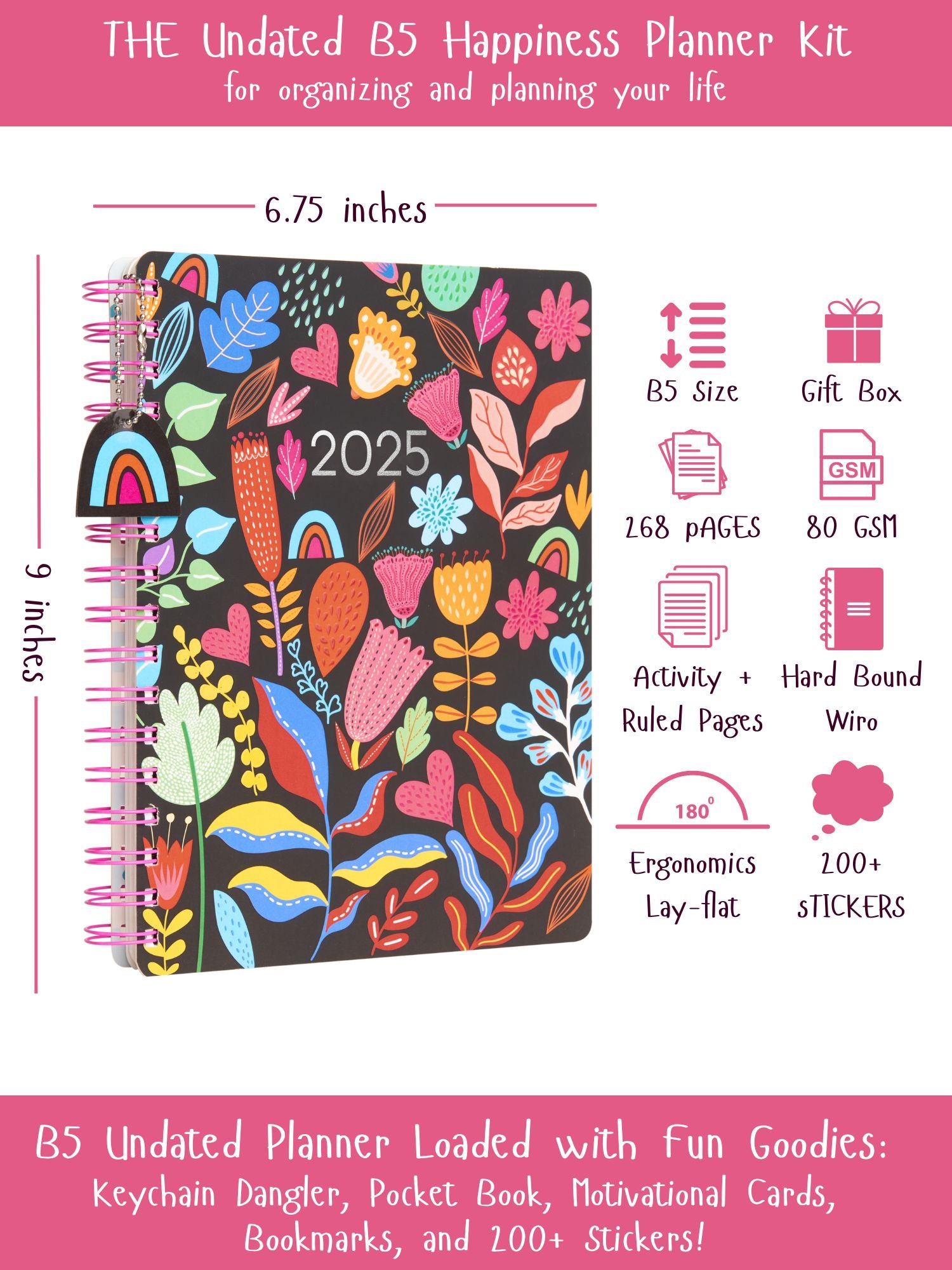 Personalized B5 Undated Yearly Planner Kit - Bright Garden