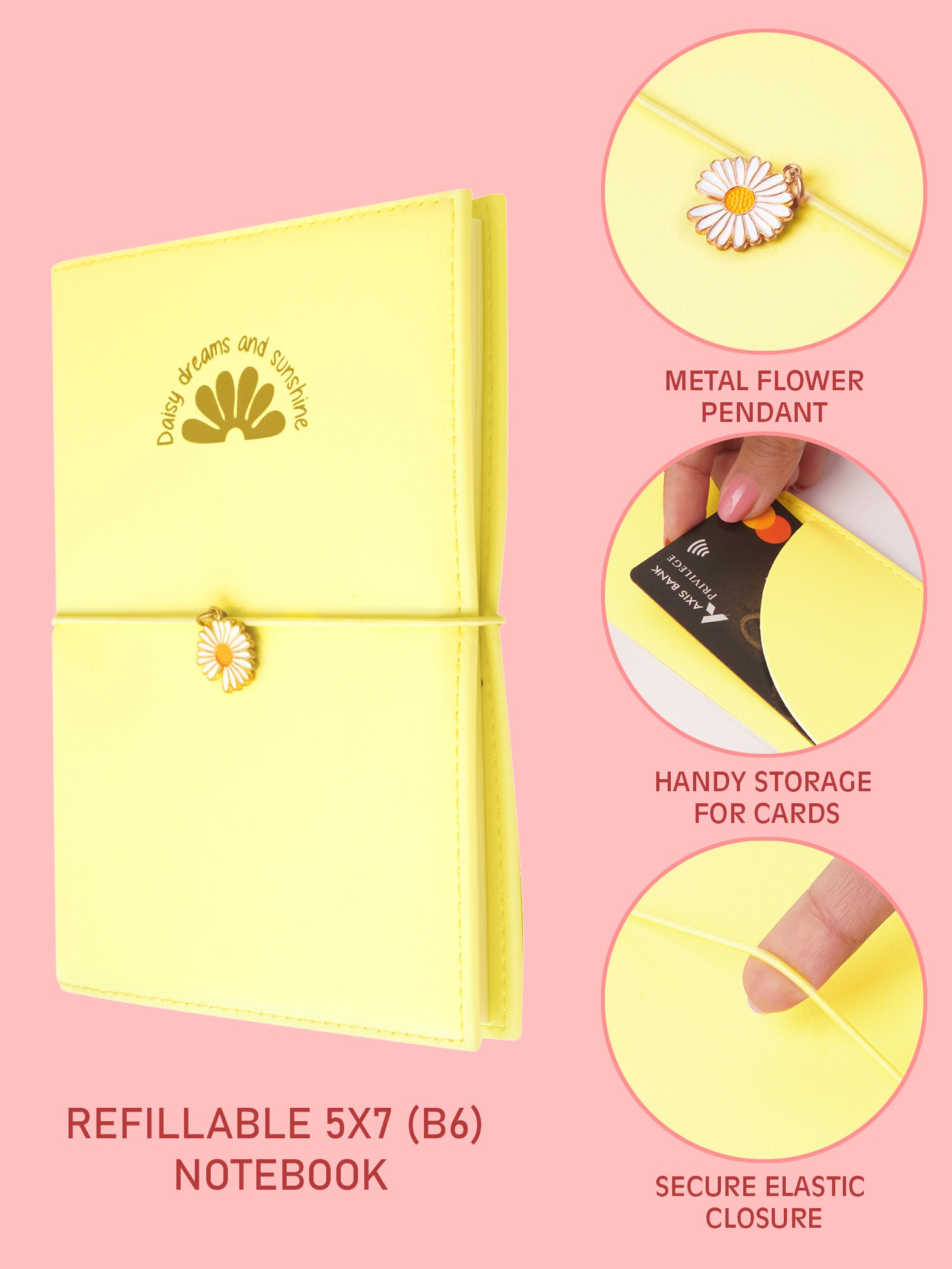 B6 Refillable Journal Notebook - Daisy Bloom (Yellow)