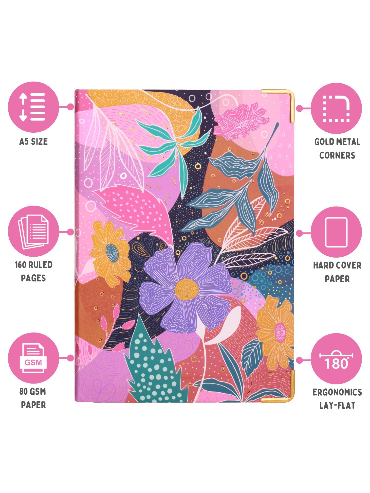 A5 Notebook with Metal Corners - Flower Fiesta