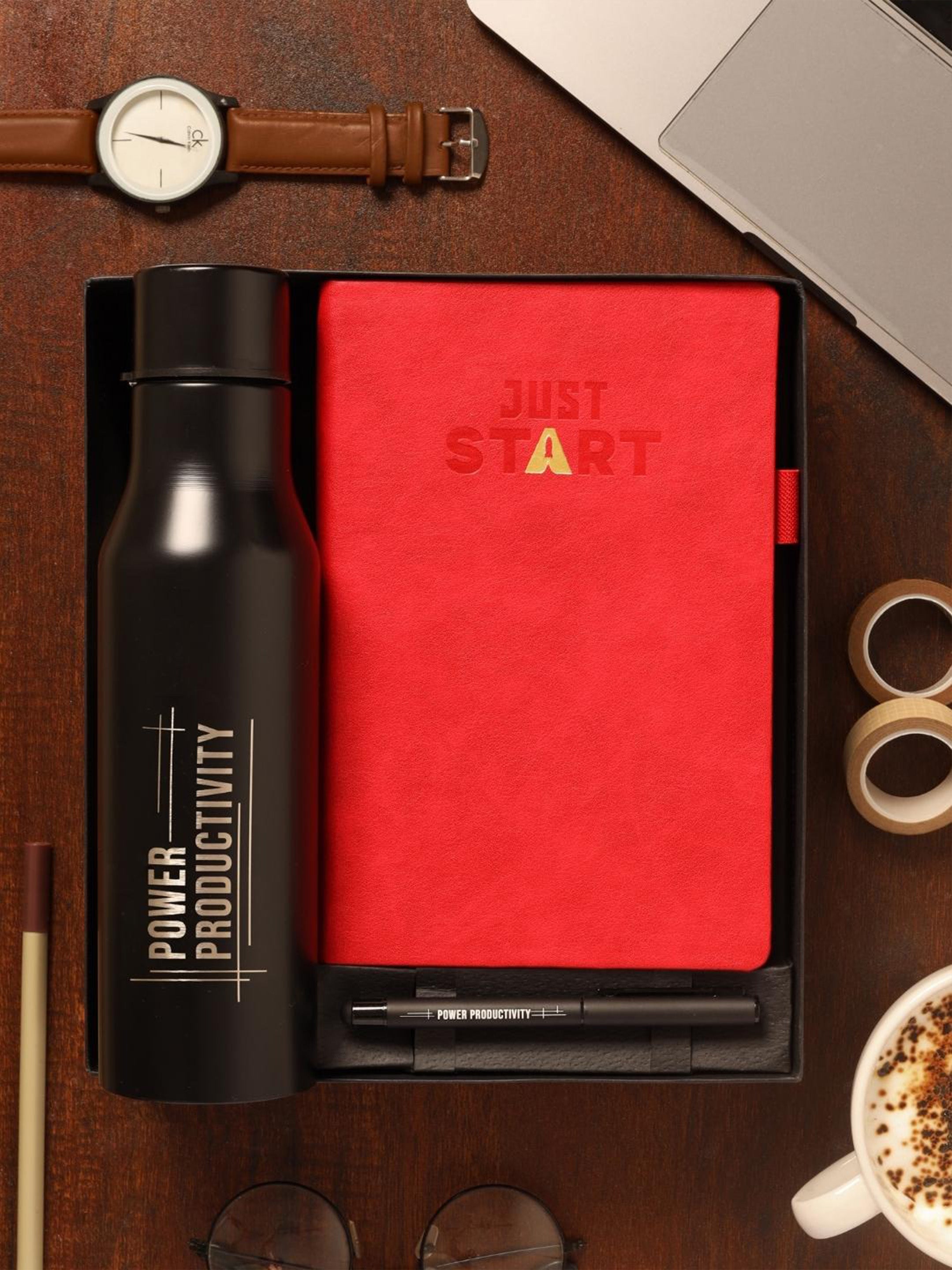 A5 Undated Executive Gift Set Includes Productivity Planner + Pen + Water Bottle (Goal Getter 2)