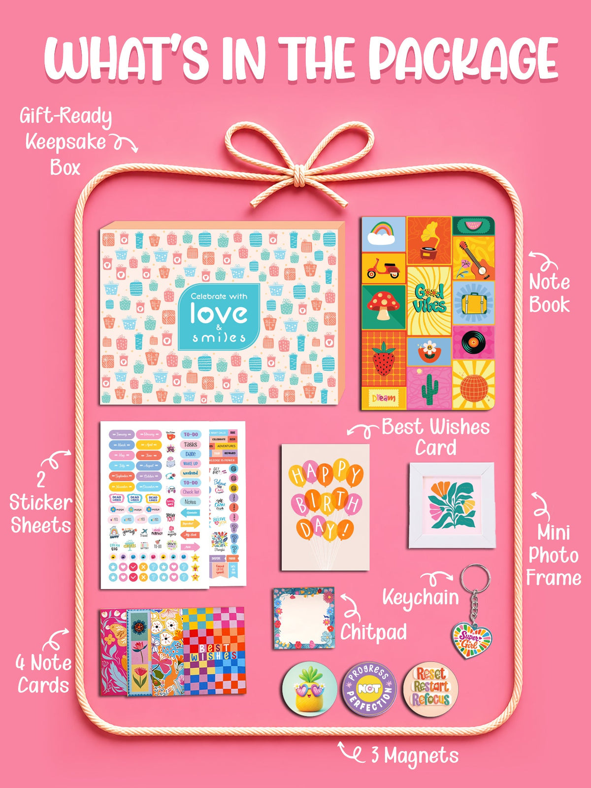 Happy Vibes Gift Hamper 2 | Best Birthday Gift for Sister with 14 Cute Goodies