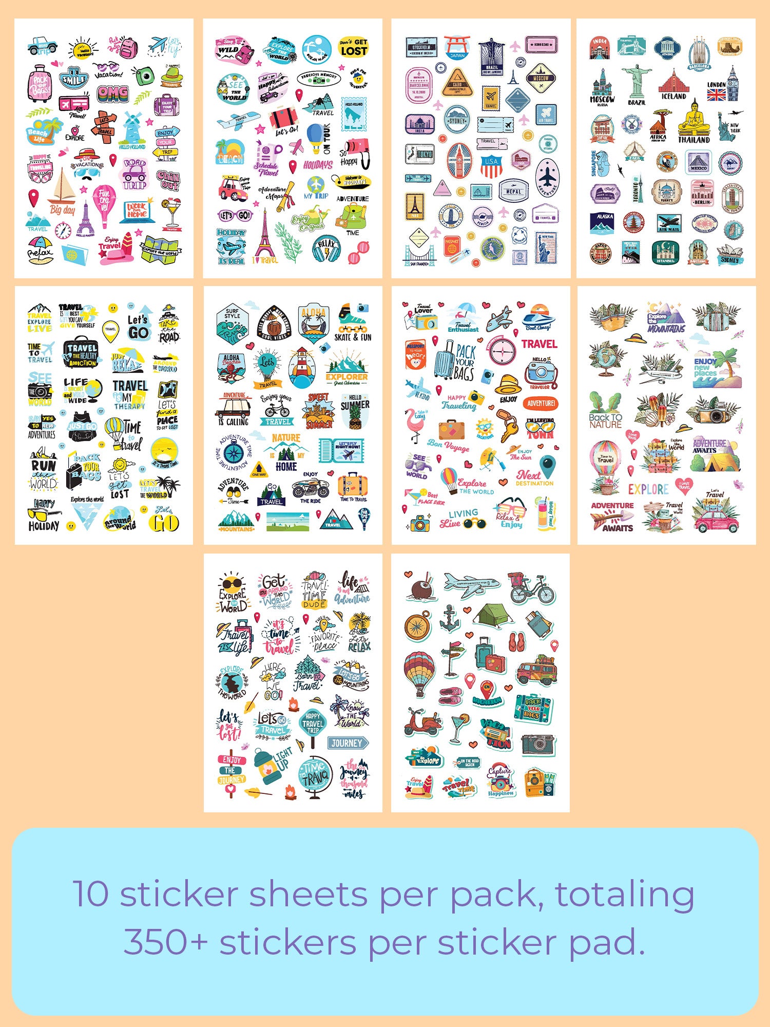 Stick On the Fun: 350+ Quirky Travel Theme Stickers in 10 Pages (Travelogue Stickers)