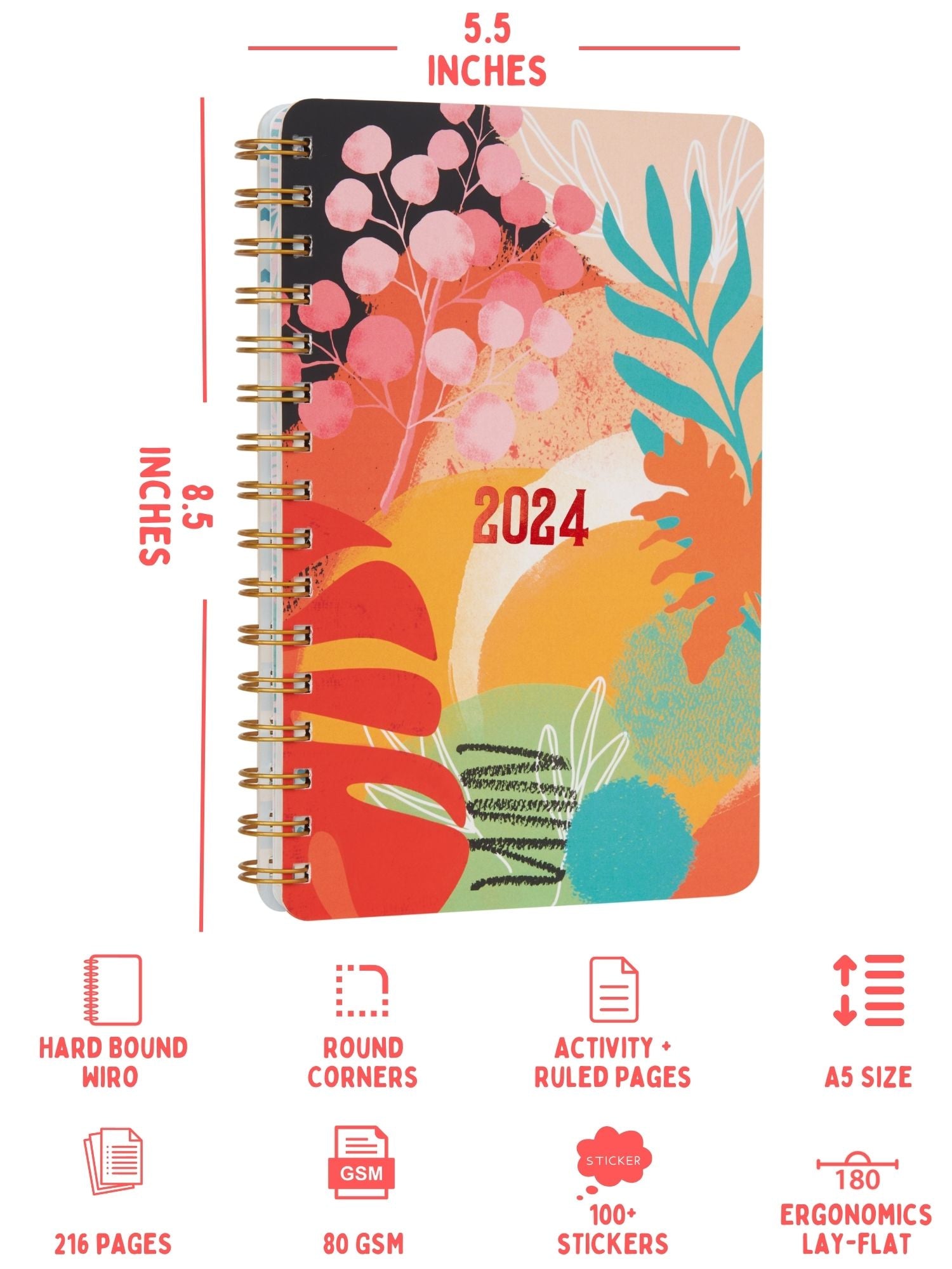 A5 Undated Wiro Bound Happiness Planner (Tropical Fern)