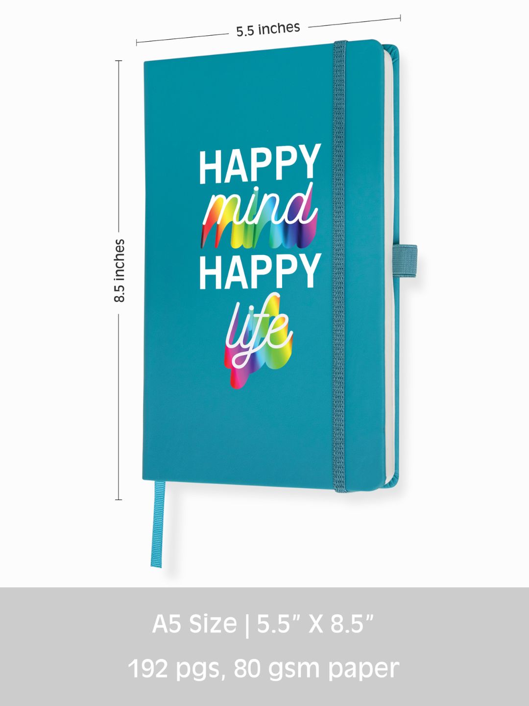 Pro Series Executive A5 PU Leather Hardbound Ruled Turkish Blue Notebook with Pen Loop [Happy Mind Happy Life]