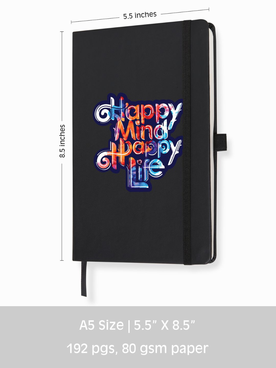 Pro Series Executive A5 PU Leather Hardbound Ruled Black Notebook With Pen Loop [Happy Mind Happy Life]