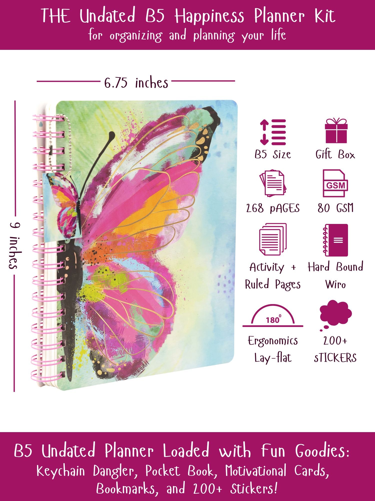 Personalized 2025 B5 Undated Yearly Planner Kit - Graceful Wings