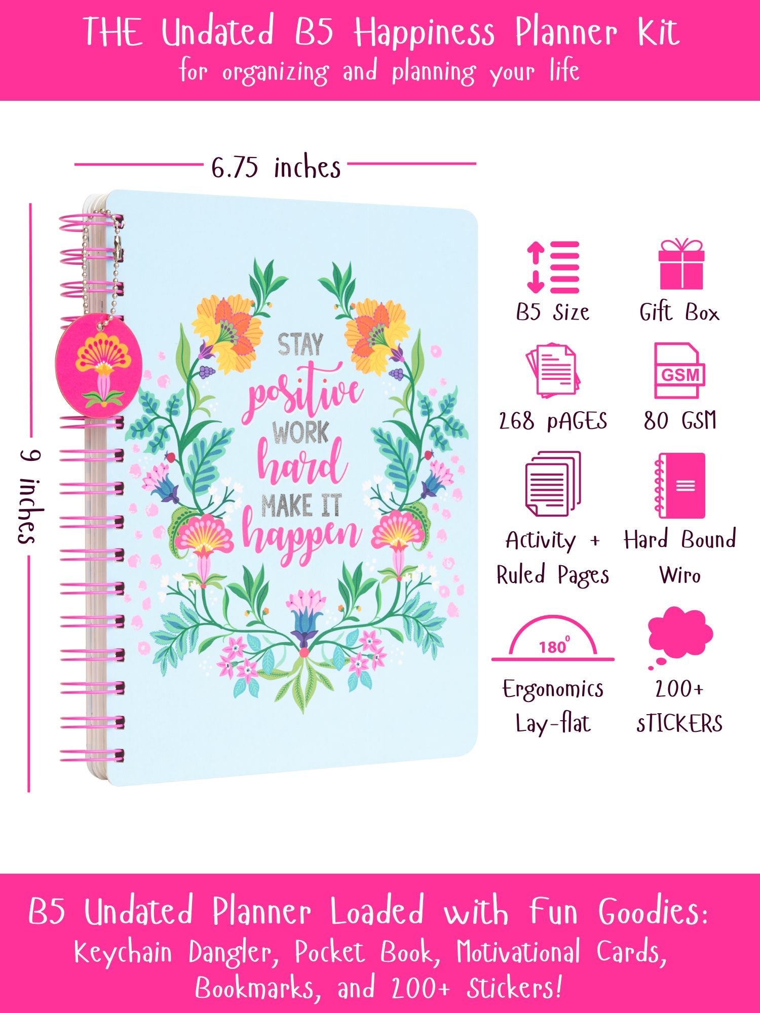 Personalized B5 Undated Yearly Planner Kit - Happiness Mantra