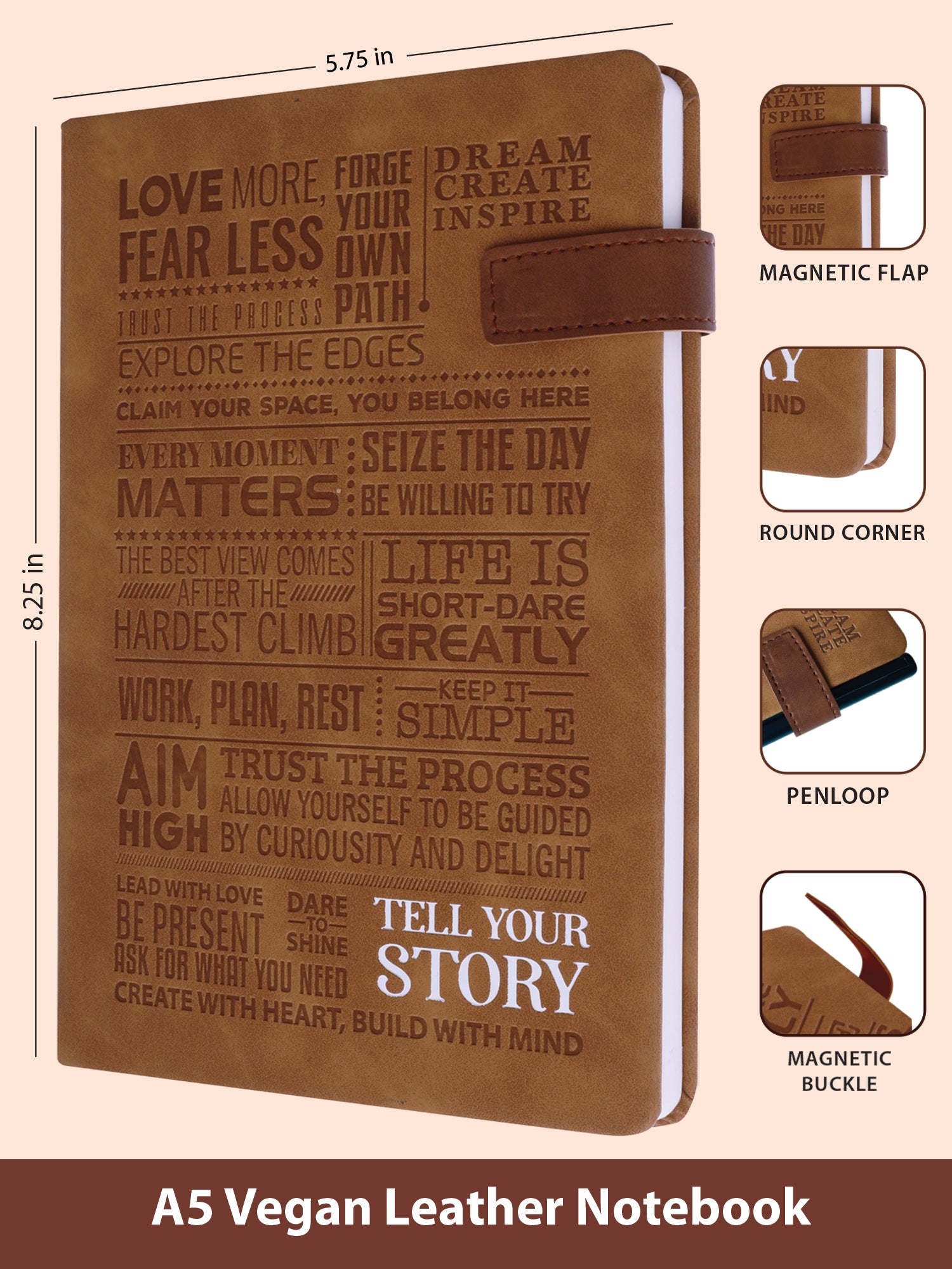 A5 Vegan Leather Notebook - My Story (Brown)