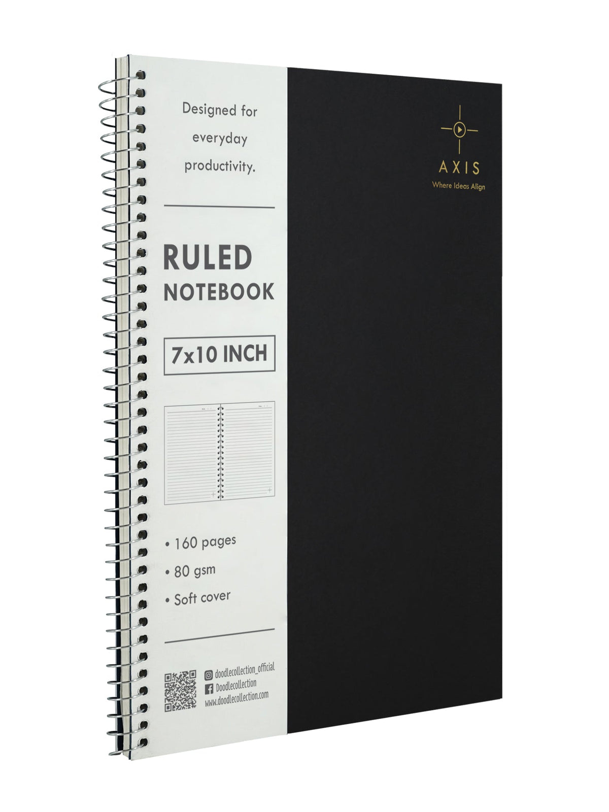B5 Large Lined Notebook Set of 3 | Axis Black Spiral Notebooks