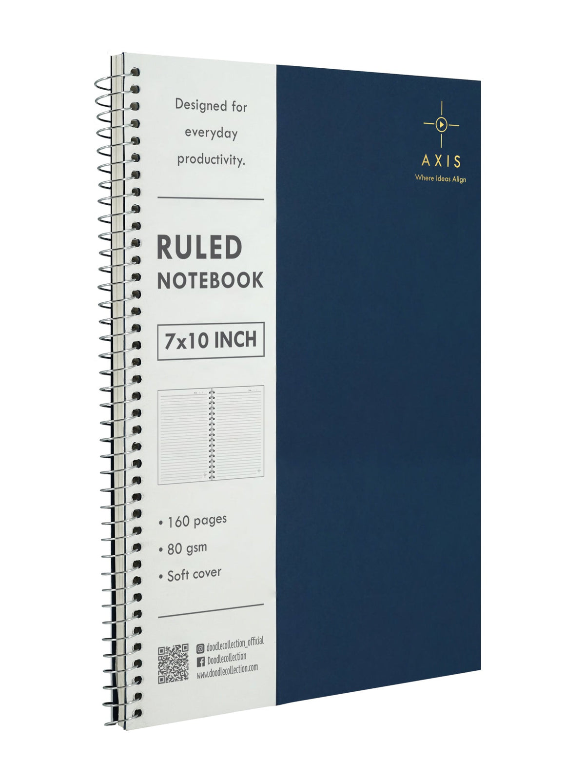 B5 Large Lined Notebook Set of 3 | Axis Blue Spiral Notebooks