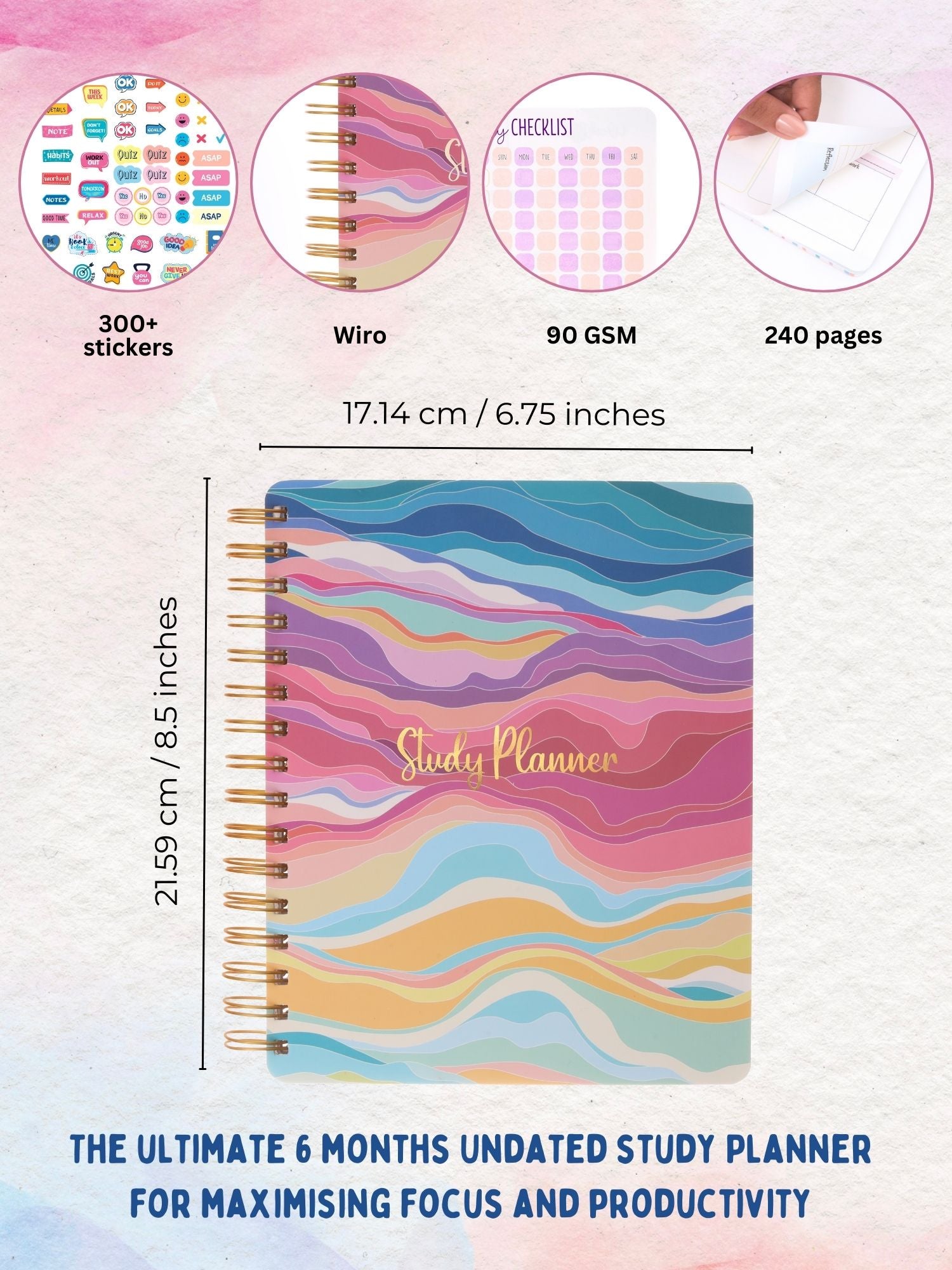 B5 Undated Study Planner - Vibrant Waves