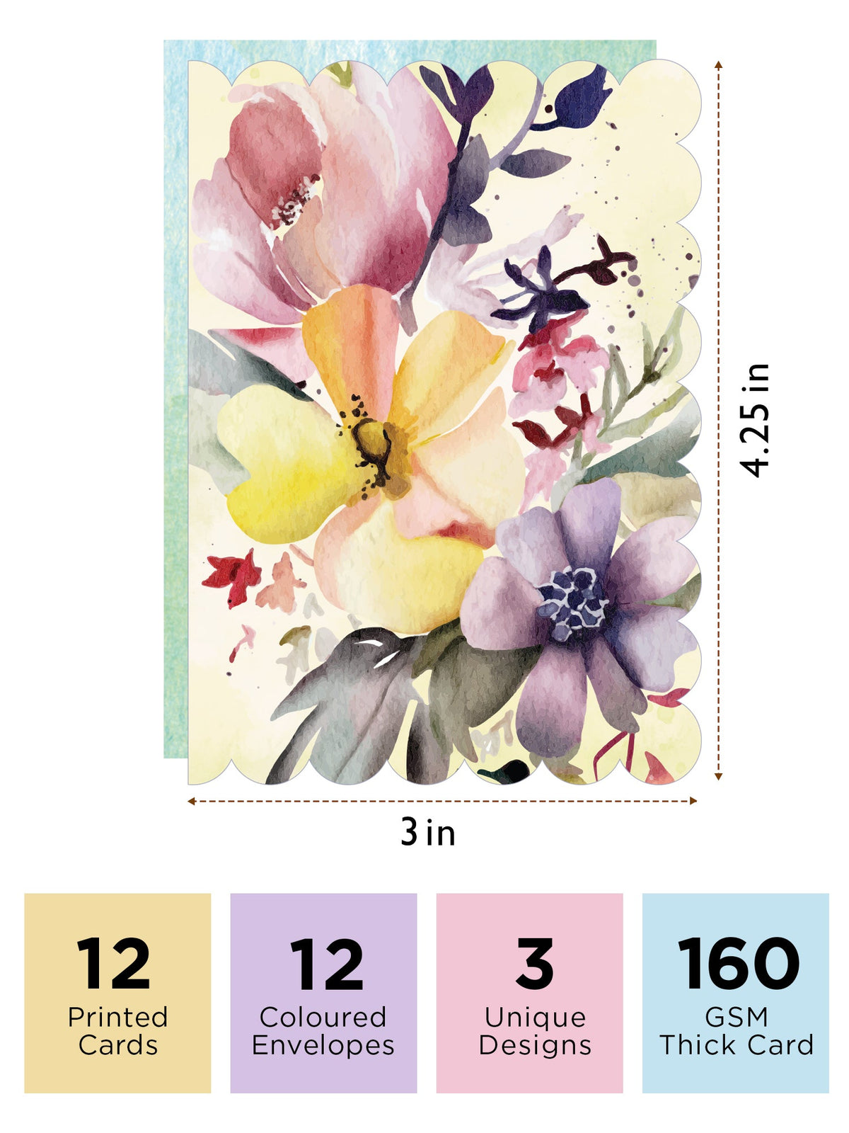 Watercolor Bloom Notecard pack of 12