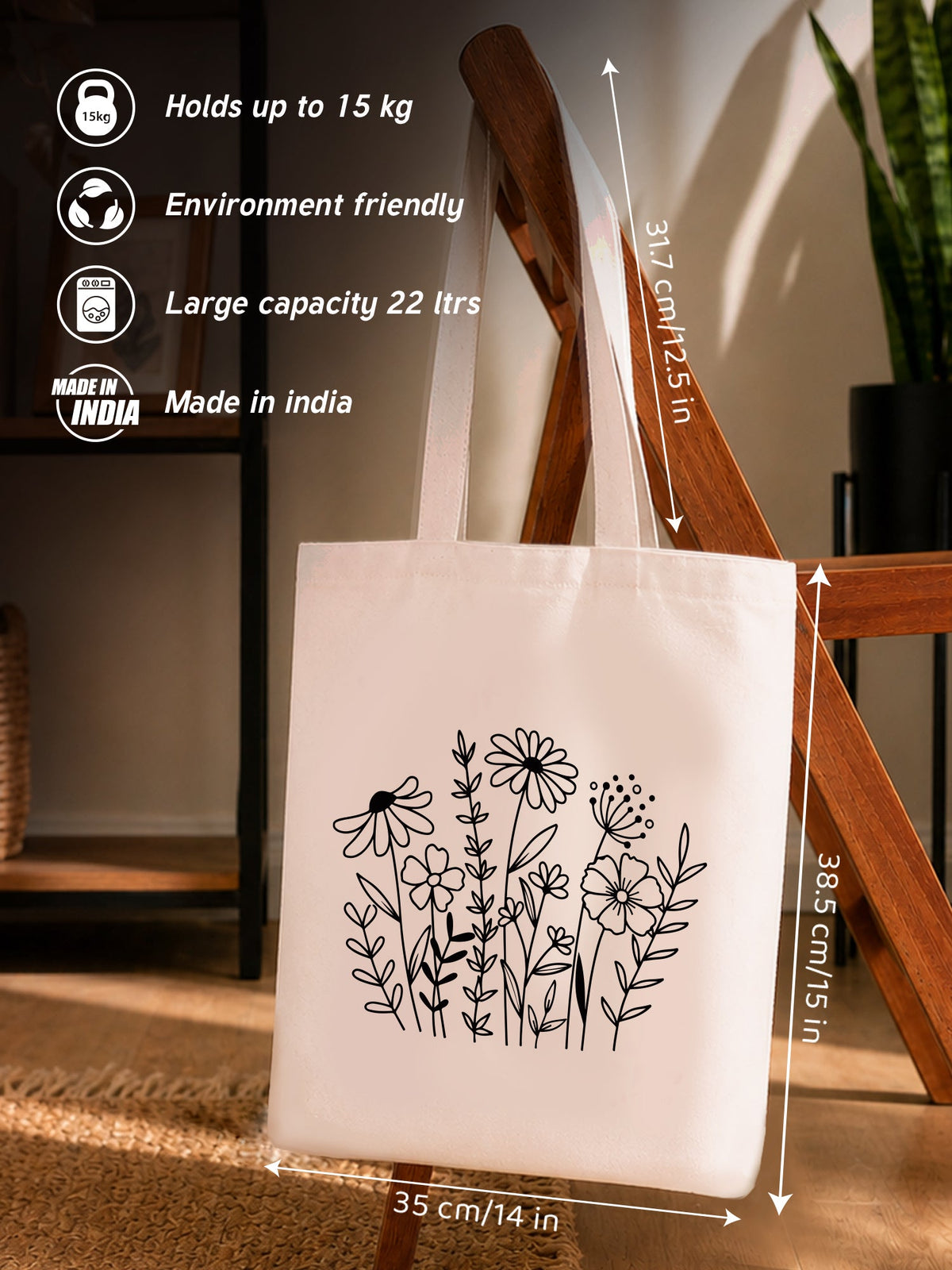 Wild Bloom Neutral Tote Bag