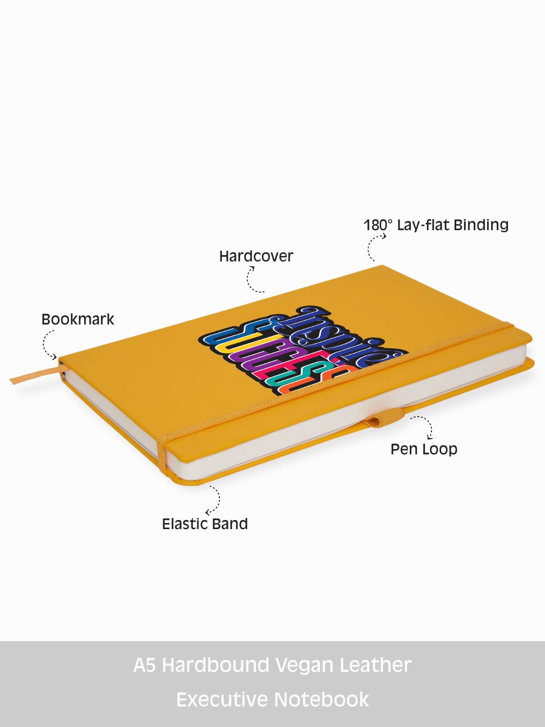 Pro Series Executive A5 PU Leather Hardbound Ruled Yellow Notebook with Pen Loop [Inspire Success]