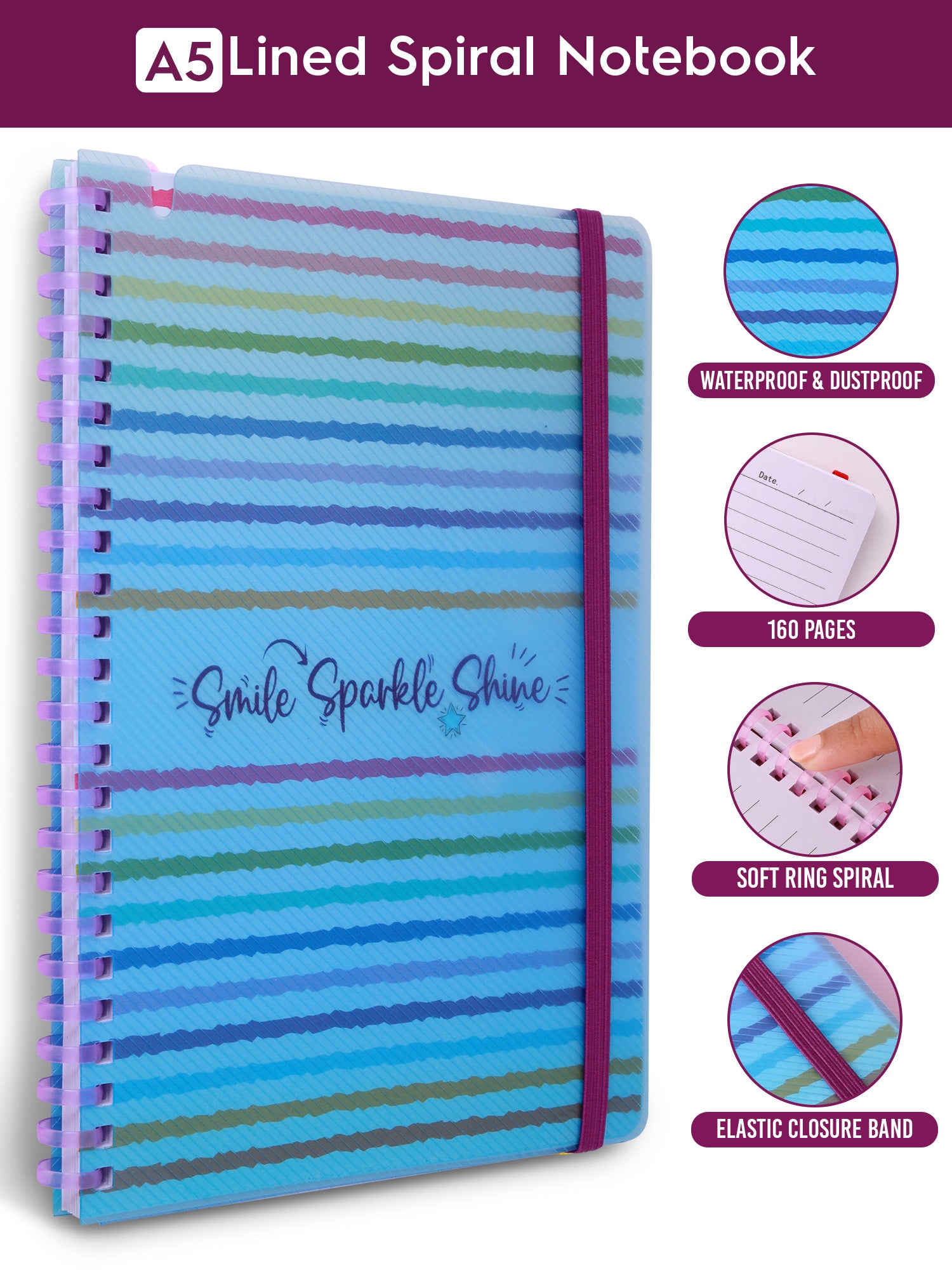 A5 Soft Spiral Bound Notebook with Pen (Purple) - Bright Beam