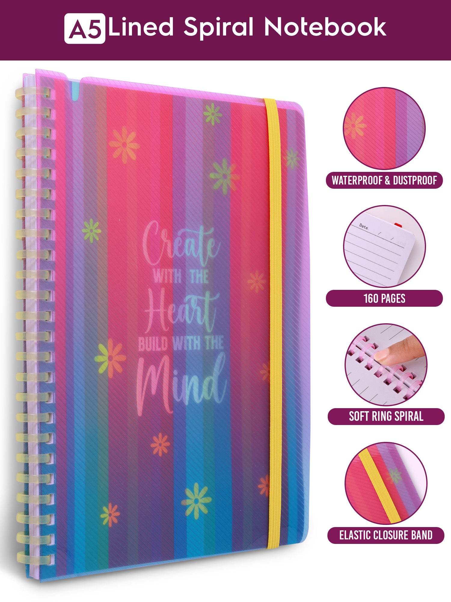 A5 Soft Spiral Bound Notebook with Pen (Yellow) - Heart & Mind