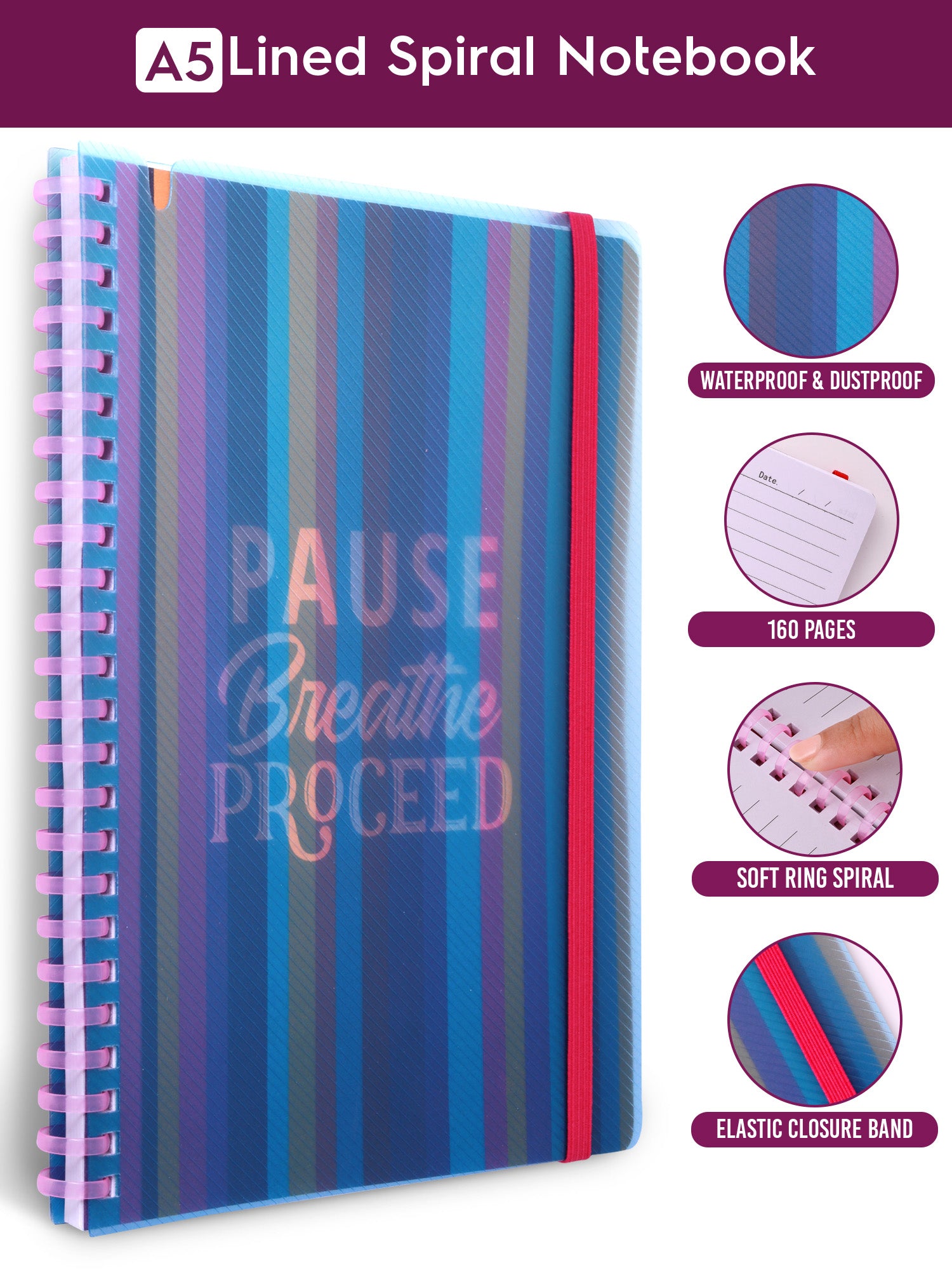 A5 Soft Spiral Bound Notebook with Pen (Purple) - Peaceful Pause