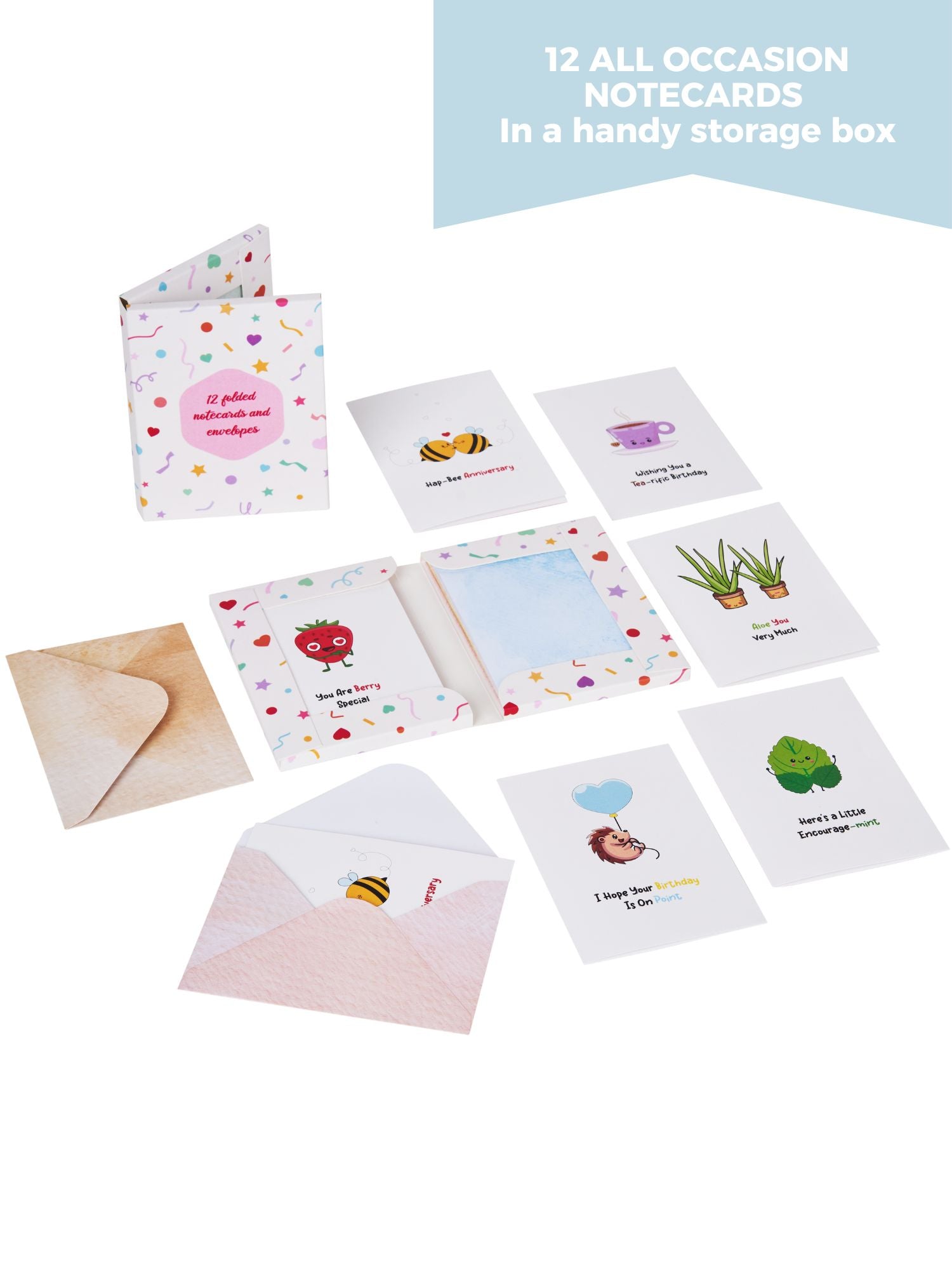Doodle Set of 12 Blank Notecards with Coloured Envelopes and Jacket Style Packaging (Pun intended I)