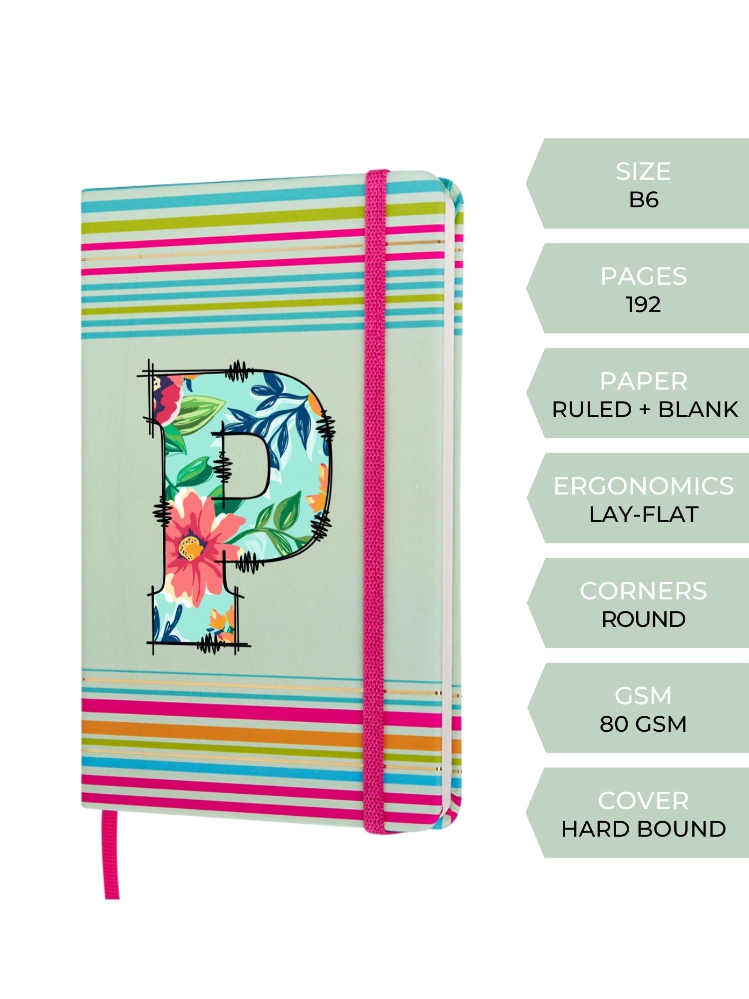 Doodle Initial P Stripes Theme Premium Hard Bound B6 Notebook Diary