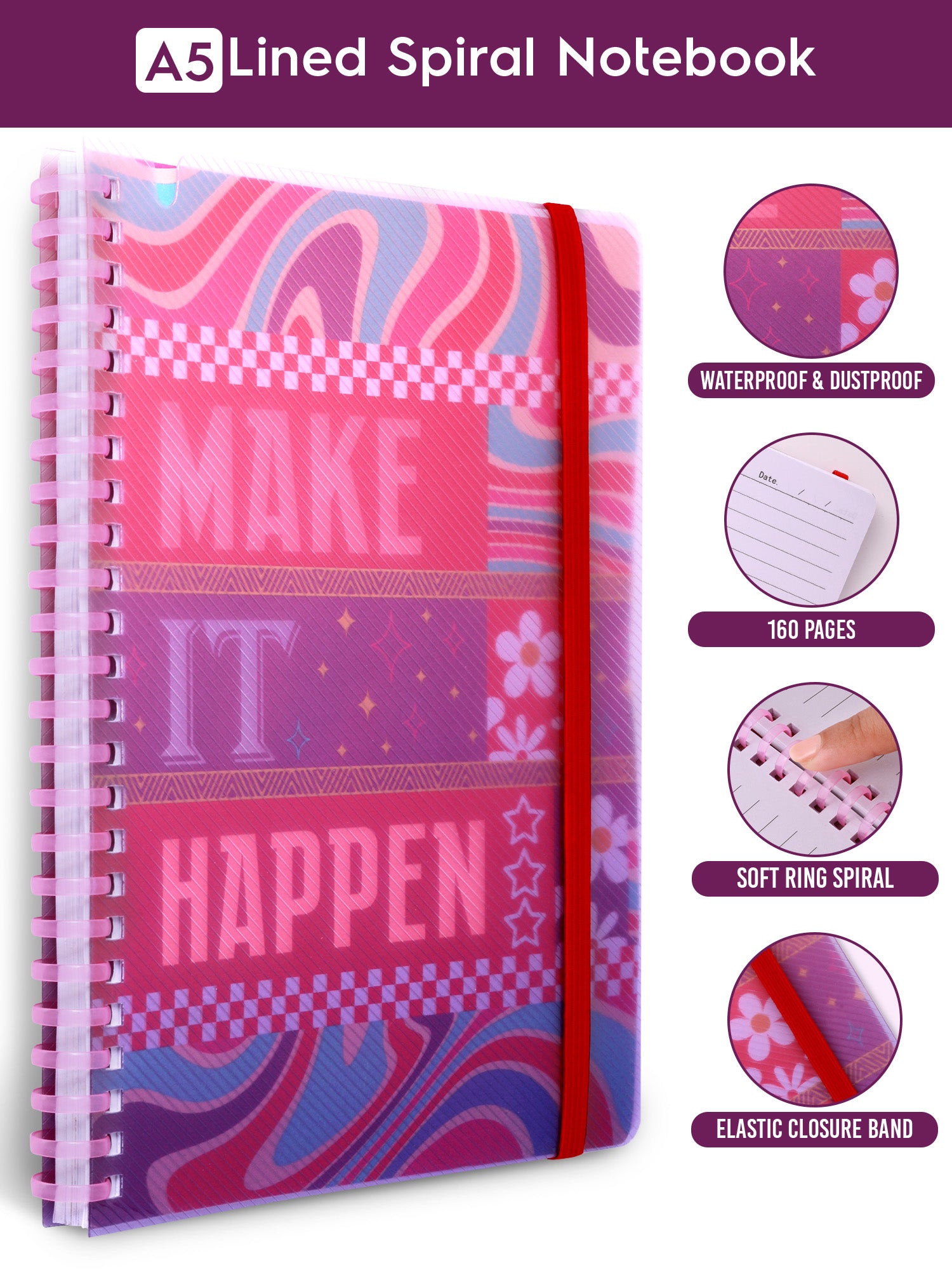 A5 Soft Spiral Bound Notebook with Pen (Red) - Success Starter