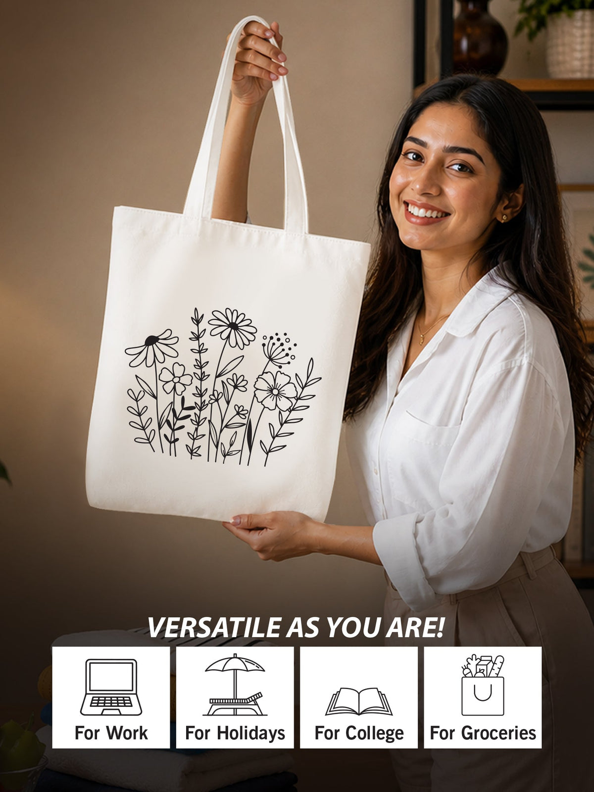 Wild Bloom Neutral Tote Bag