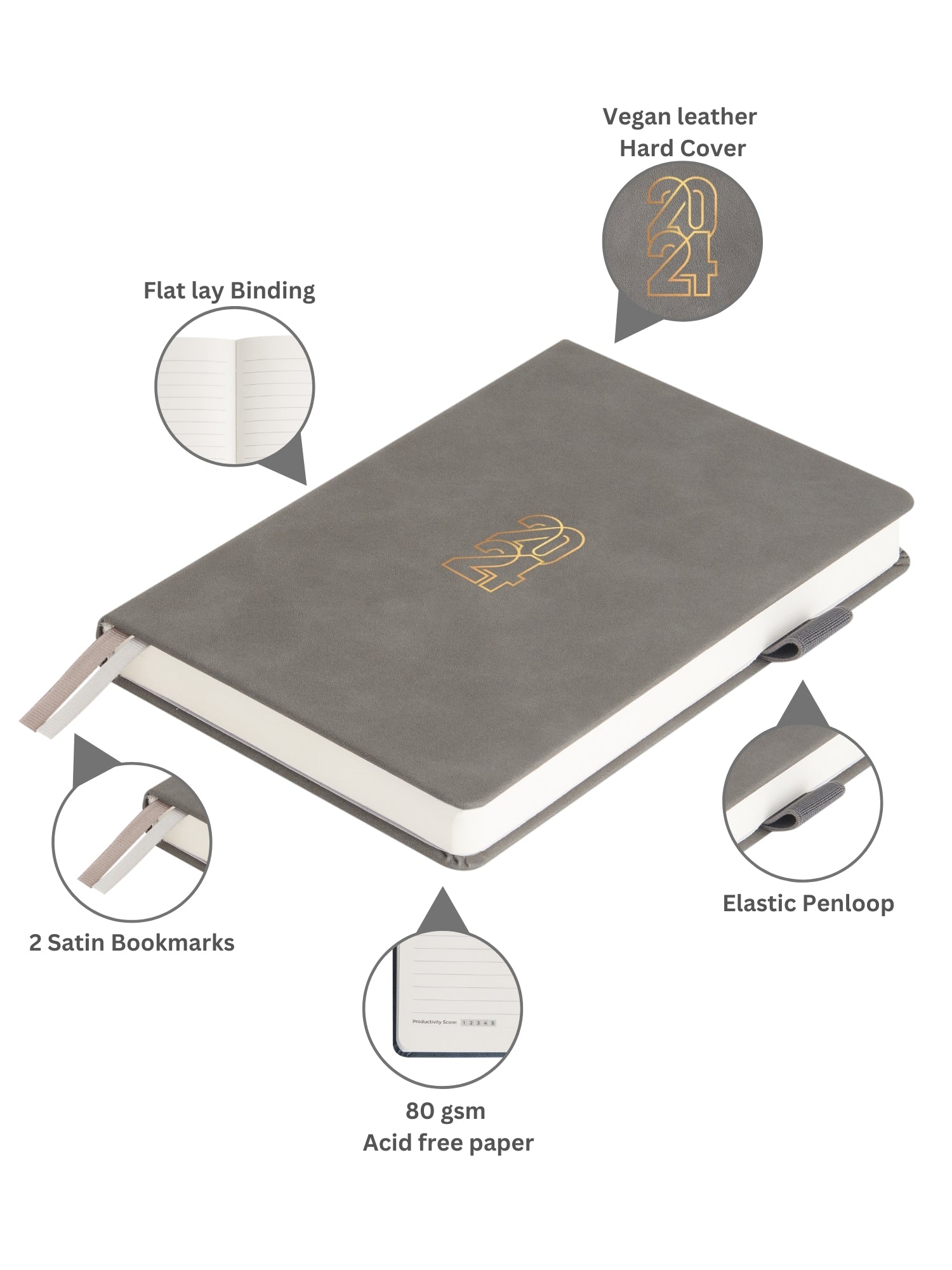 A5 Vegan Leather Hard Bound Productivity Planner kit (2024)